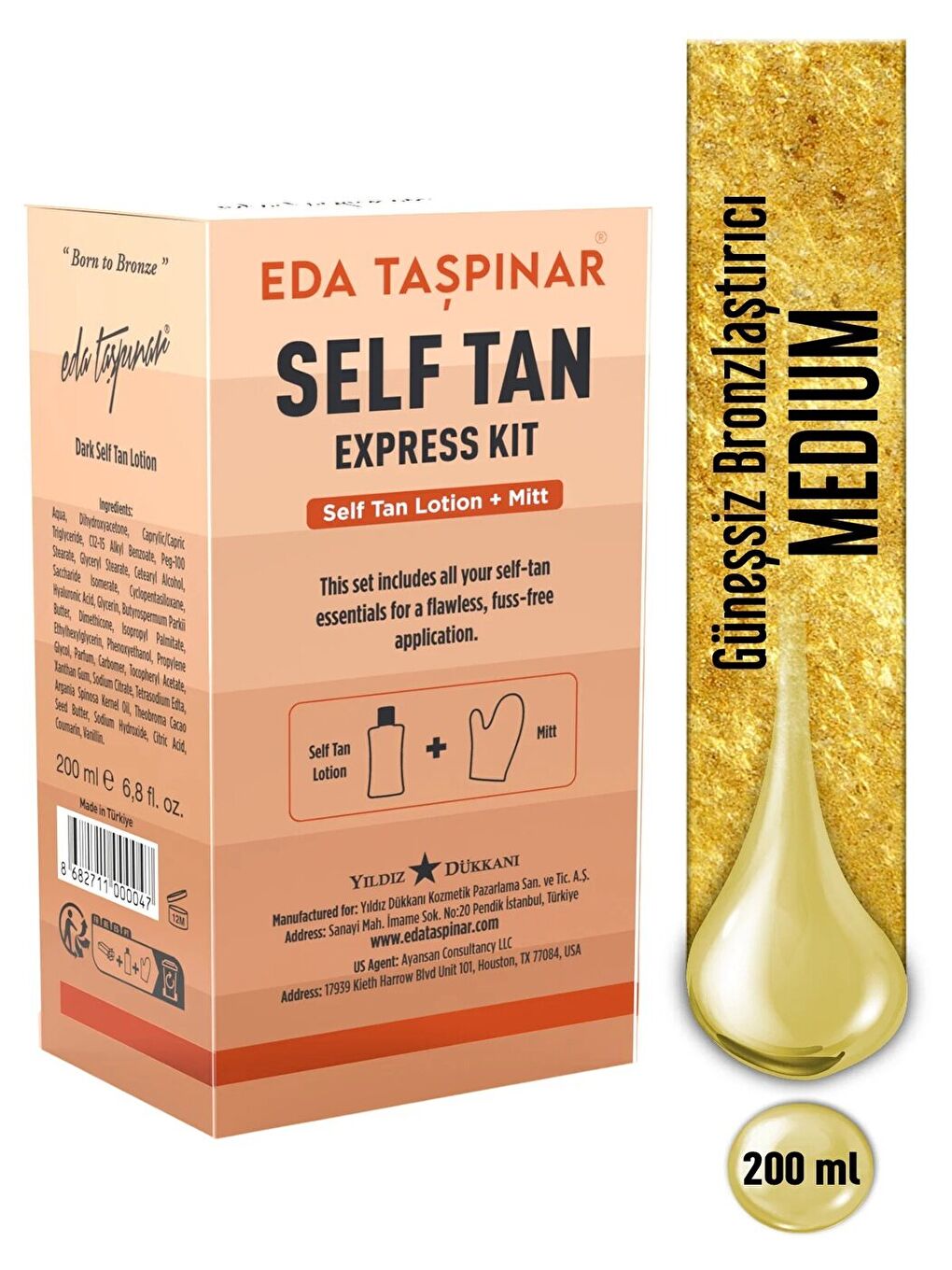 Medium Güneşsiz Bronzlaştırıcı Losyon Self Tanning Eldiven Hediyeli - 200 ml-1