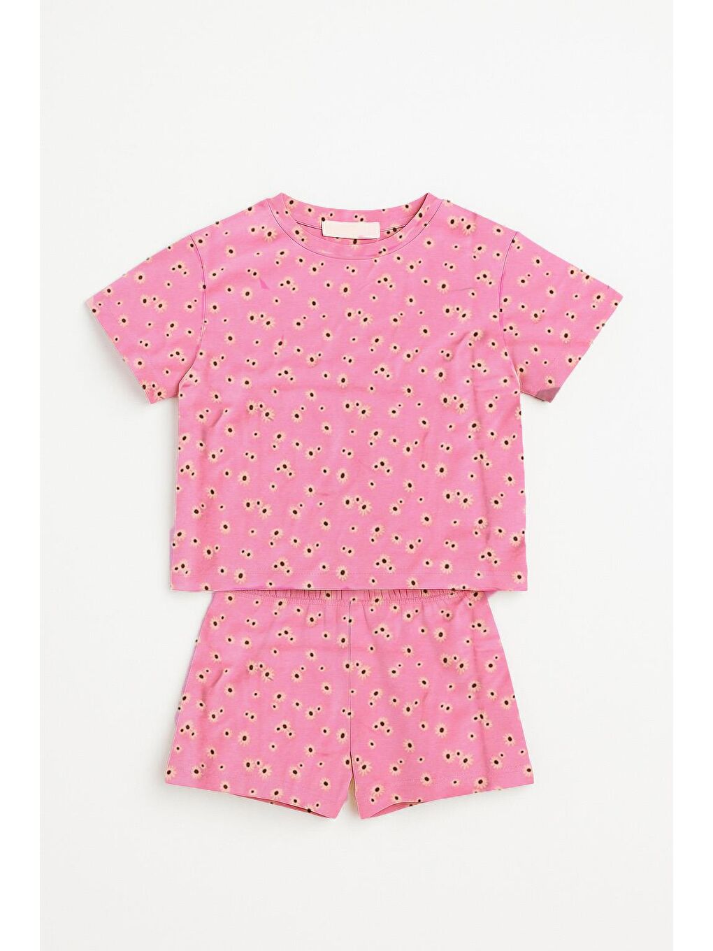 Pembe Kız Çocuk %100 Pamuklu Çiçek Desenli Şortlu Takım (3-4 Yaş -8-9 Yaş)-1