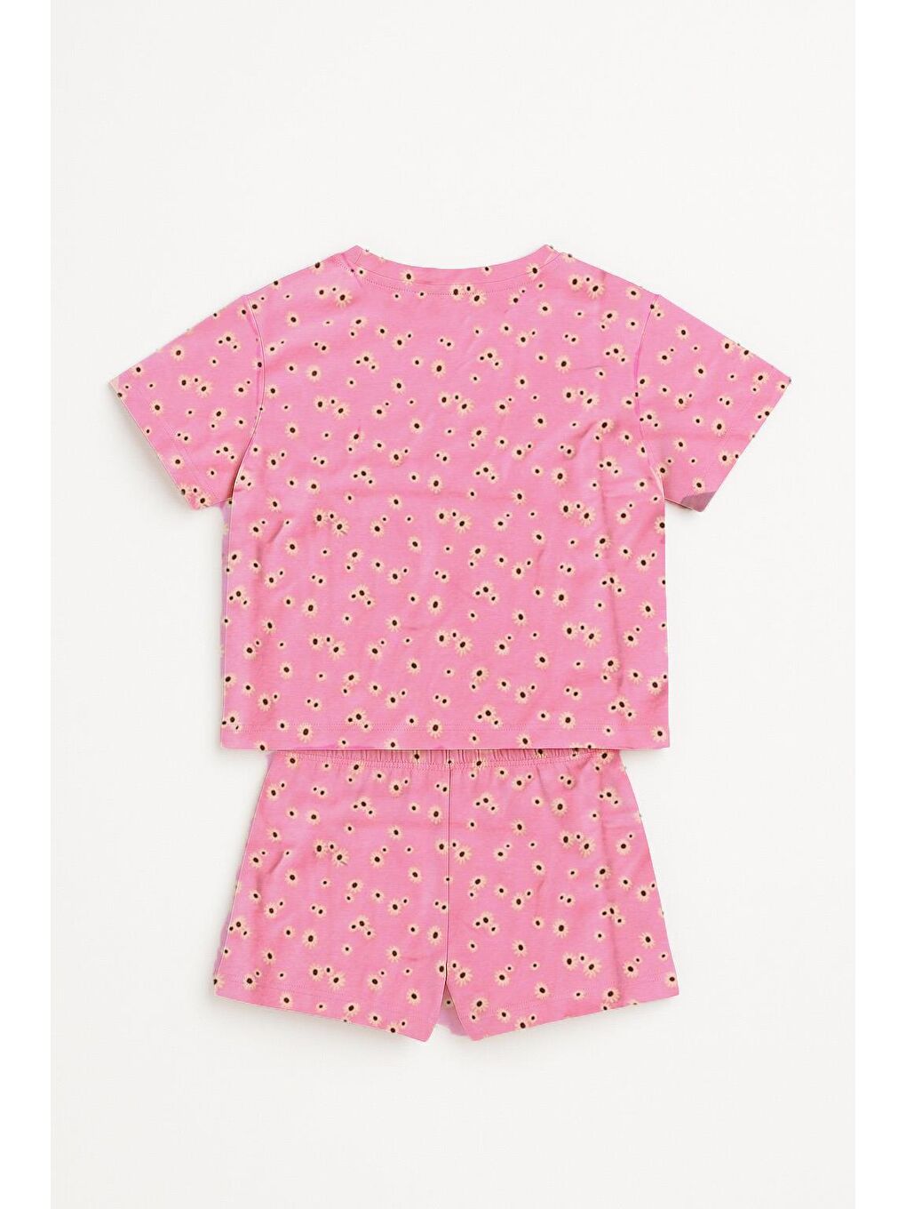 Pembe Kız Çocuk %100 Pamuklu Çiçek Desenli Şortlu Takım (3-4 Yaş -8-9 Yaş)-2