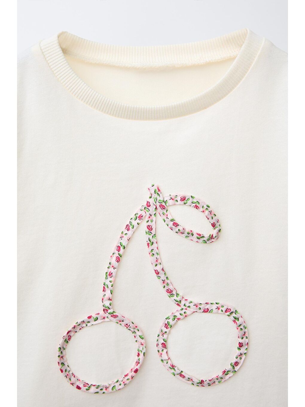 Beyaz Kız Çocuk Pamuklu Ekru Desenli T-Shirt Ve Ribana Tayt Takım - Yazlık Iki Parça-2