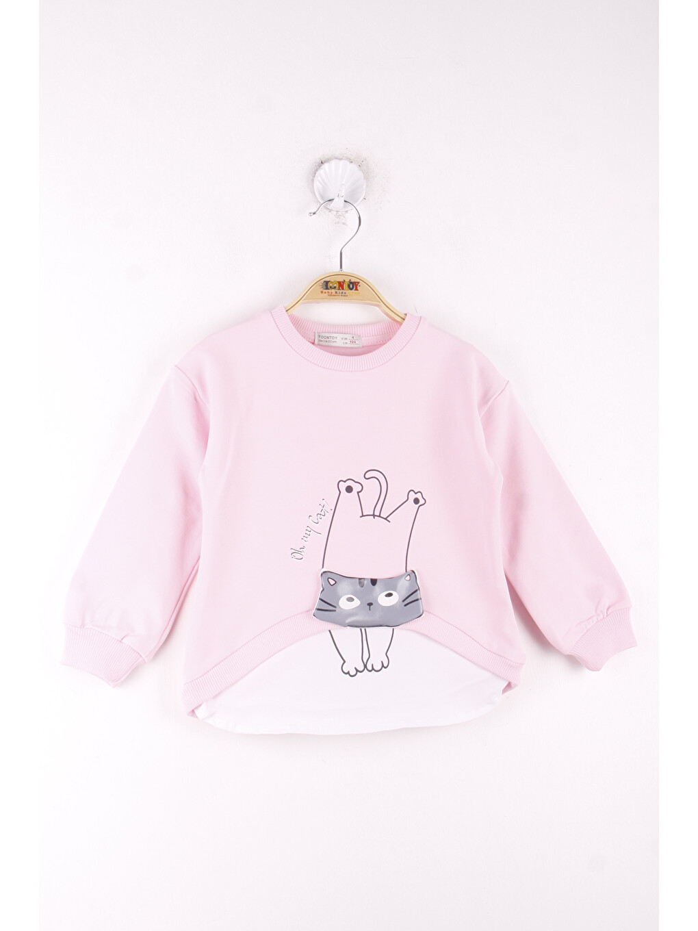 Pembe Kız Çocuk Kedi Baskılı Sweatshirt