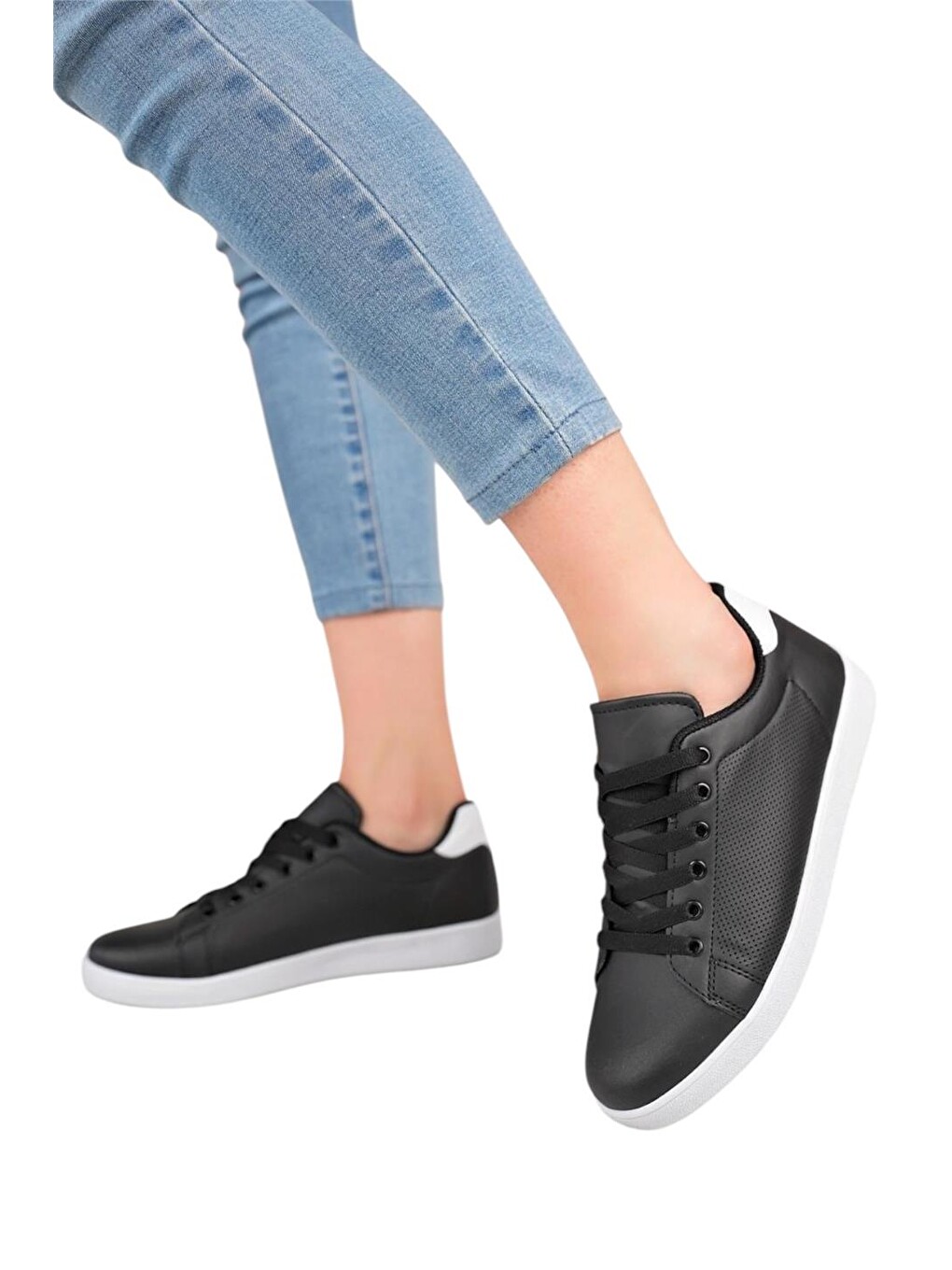 Siyah Kadın Spor Sneaker Ayakkabı Sİyah - Beyaz-6