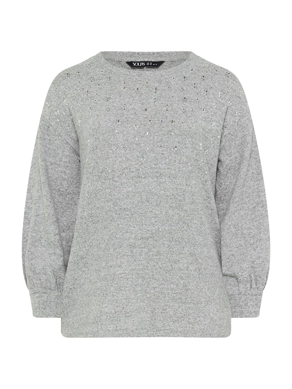 Gri Büyük Beden Bisiklet Yaka Uzun Kollu Taş Detaylı Pelüş Kazak 285065-5