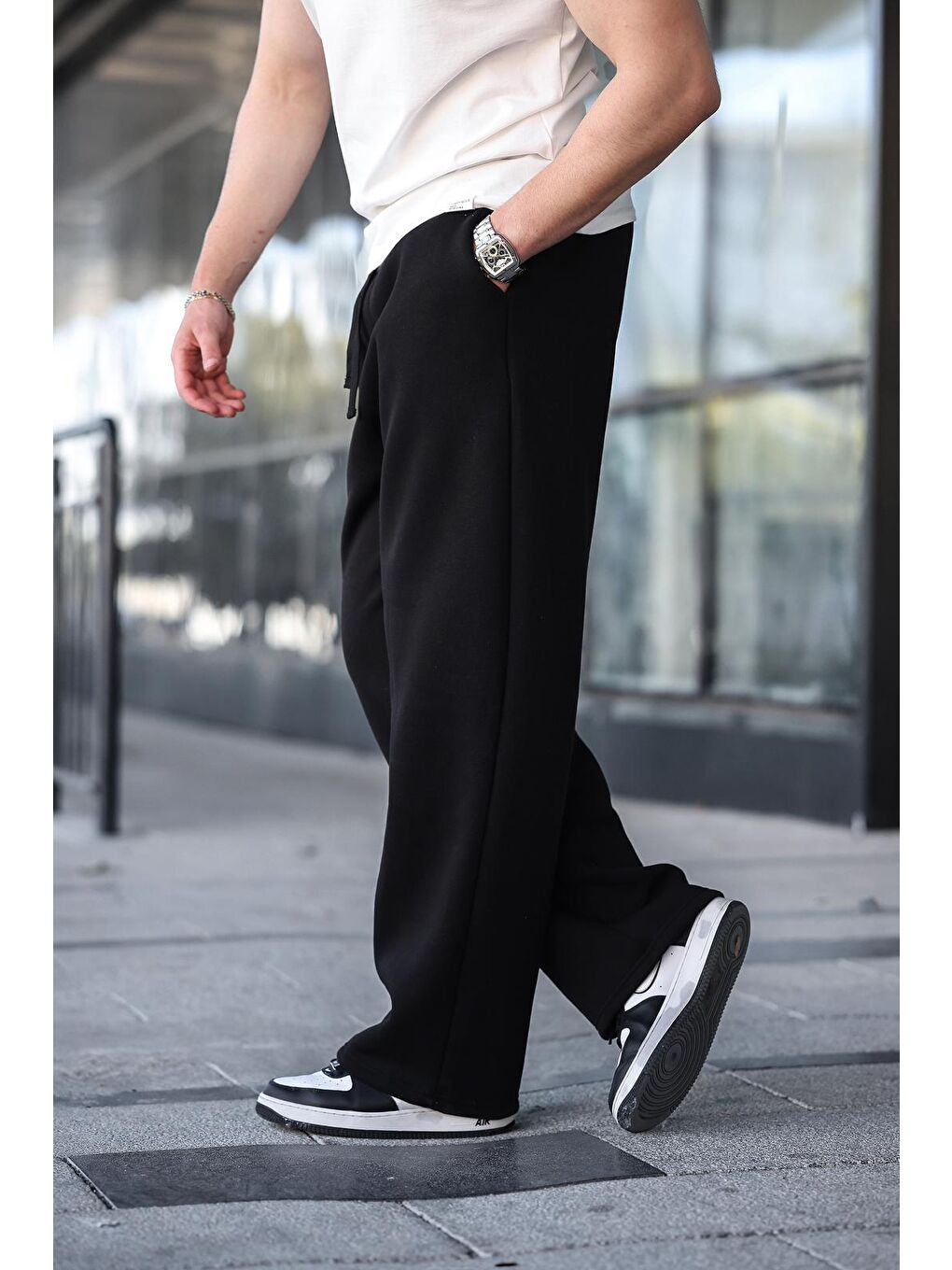 Siyah Rahat Kesim Erkek Eşofman Altı E6578-7