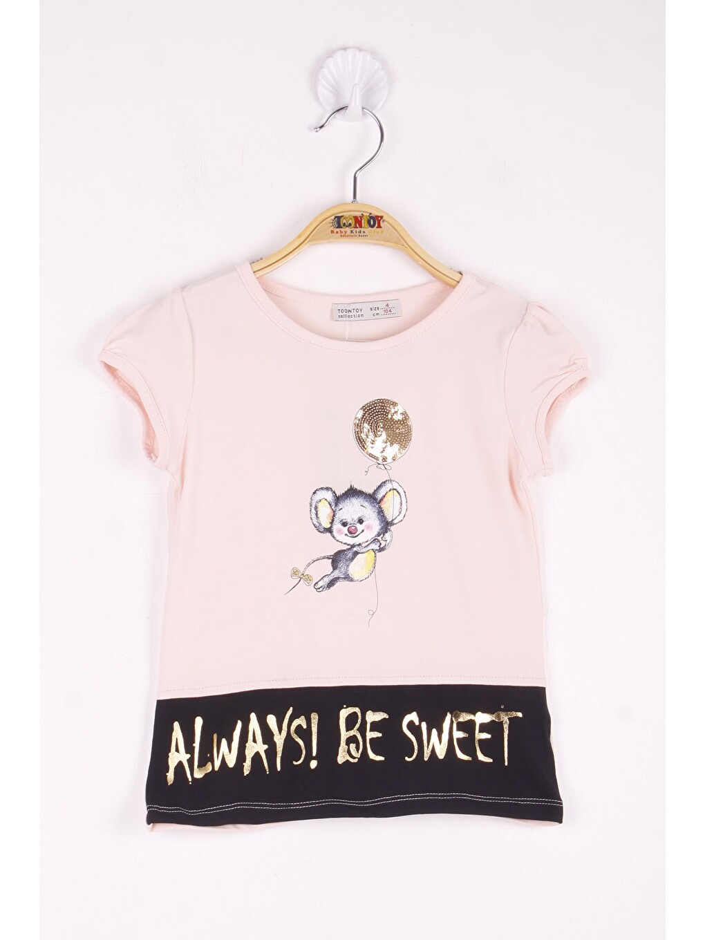Pembe Kız Çocuk Pul İşemeli Baskılı T-shirt
