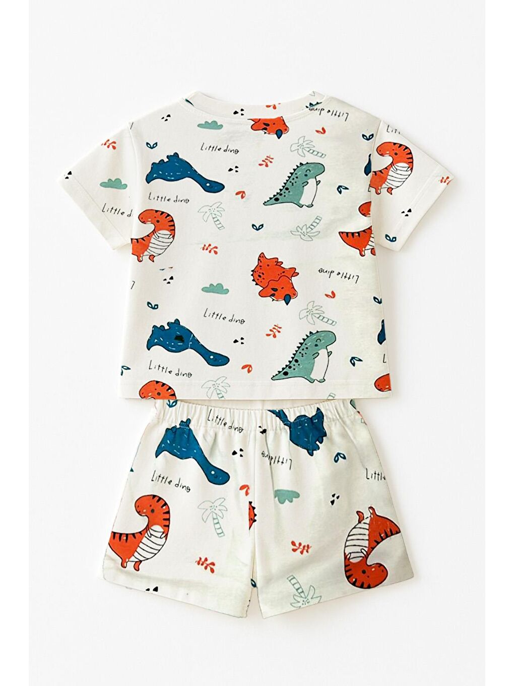 Beyaz Erkek Çocuk %100 Pamuk Renkli Dinozor  Şortlu Pijama  Takımı (3-4 Yaş 8-9 Yaş)-1