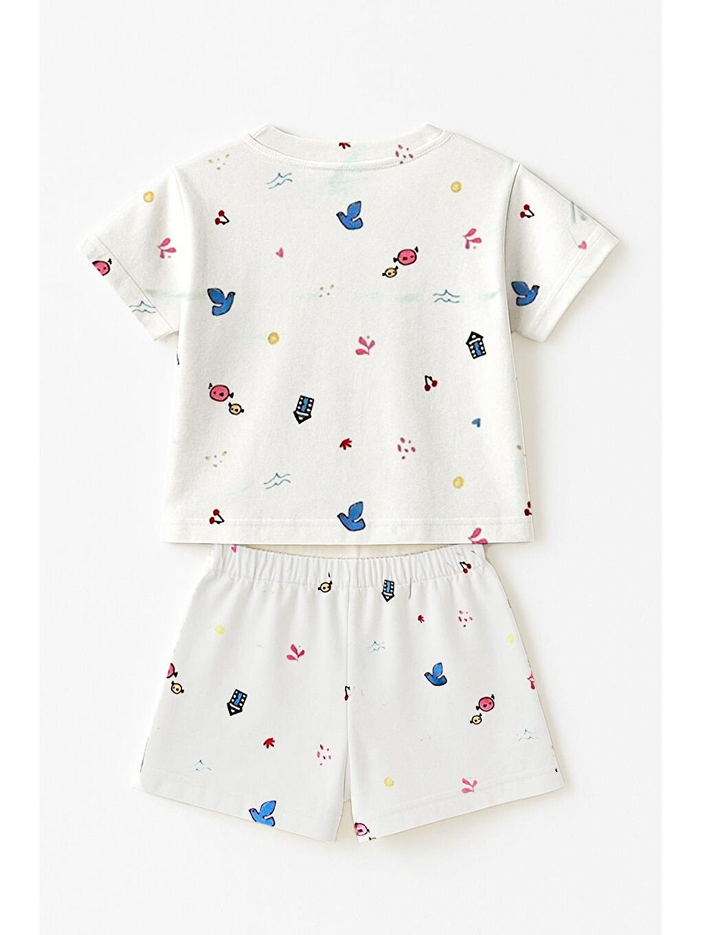 Beyaz Kız Çocuk %100 Pamuklu Kuş Desenli Şortlu Takım (3-4 Yaş 8-9 Yaş)-2