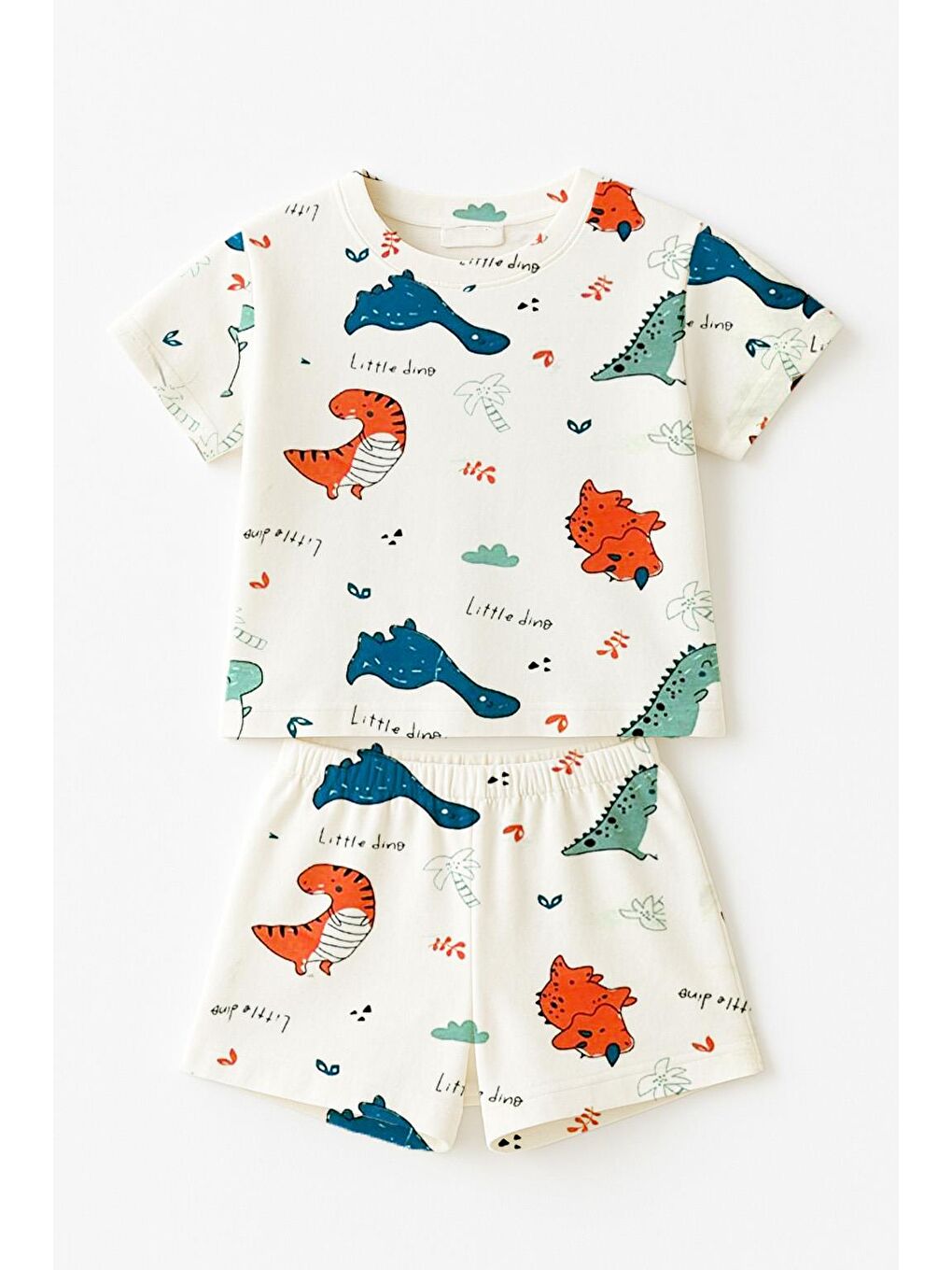 Beyaz Erkek Çocuk %100 Pamuk Renkli Dinozor  Şortlu Pijama  Takımı (3-4 Yaş 8-9 Yaş)-2