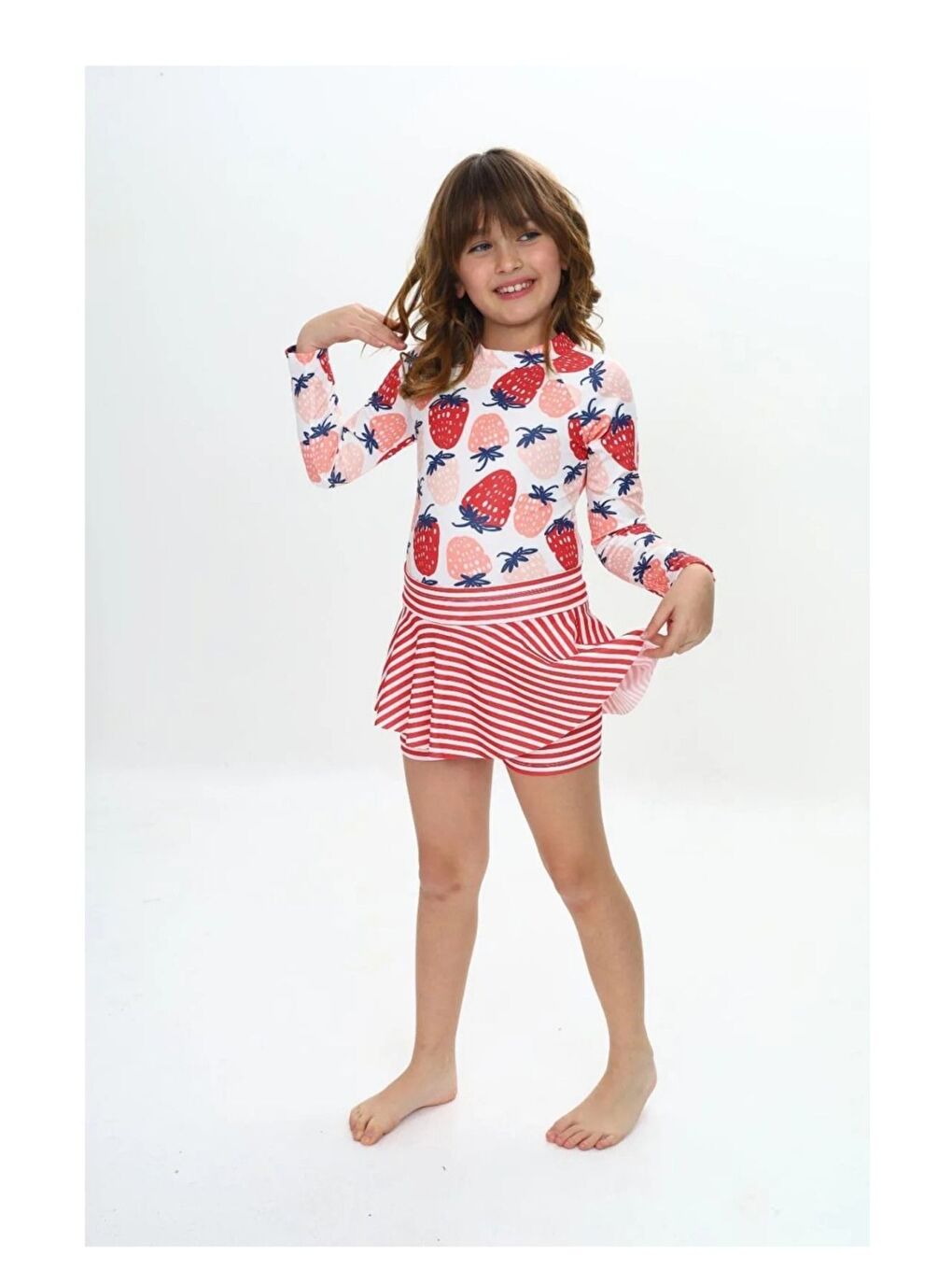 Beyaz Etek Detaylı Kız Çocuk Renkli 2 li Mayo