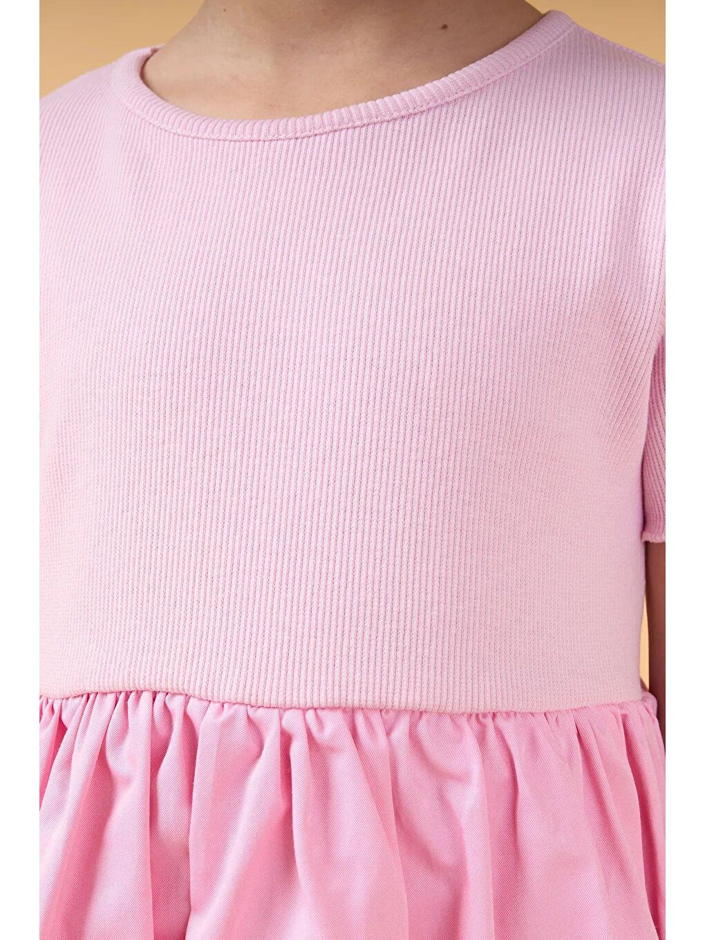 Pembe Kız Çocuk Pamuklu Balon Etekli Kısa Kollu Elbise-4
