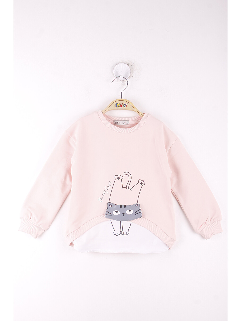 Pembe Kız Çocuk Kedi Baskılı Sweatshirt-2