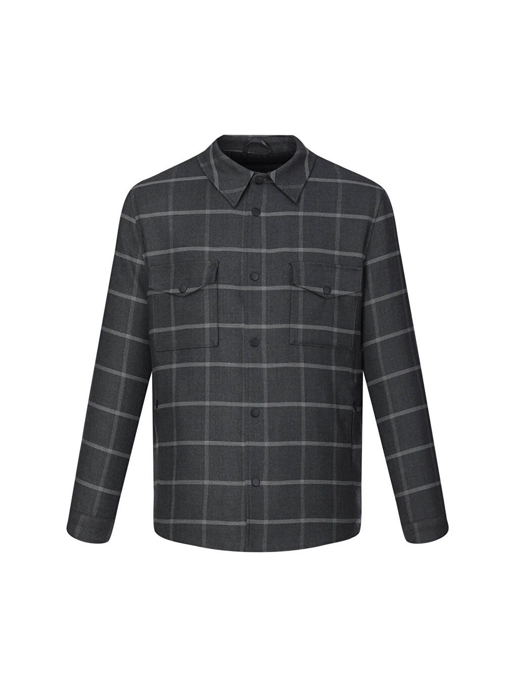 Gri Regular Fit Bebe Yaka Kareli Elyaflı Mont