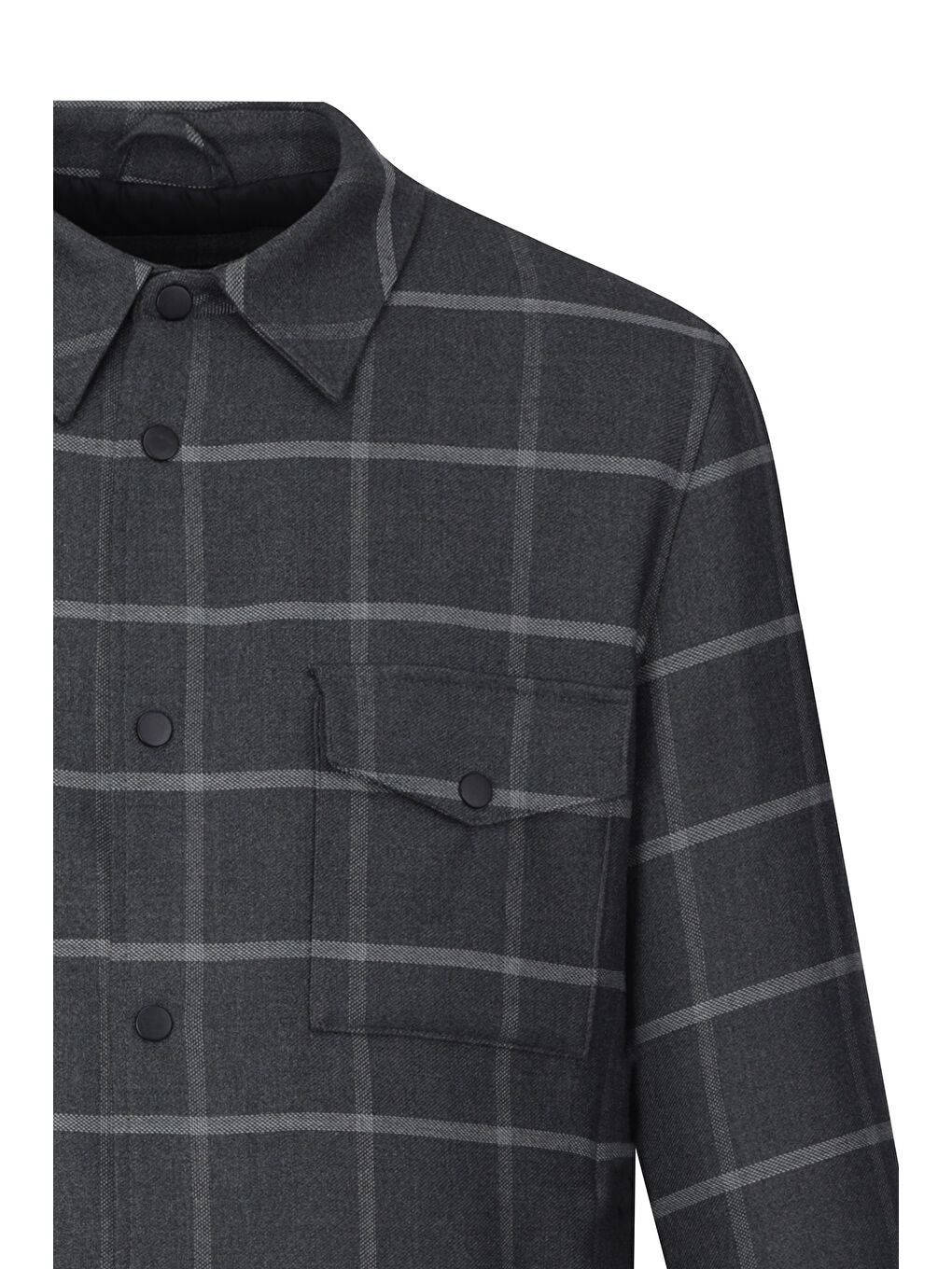 Gri Regular Fit Bebe Yaka Kareli Elyaflı Mont-1