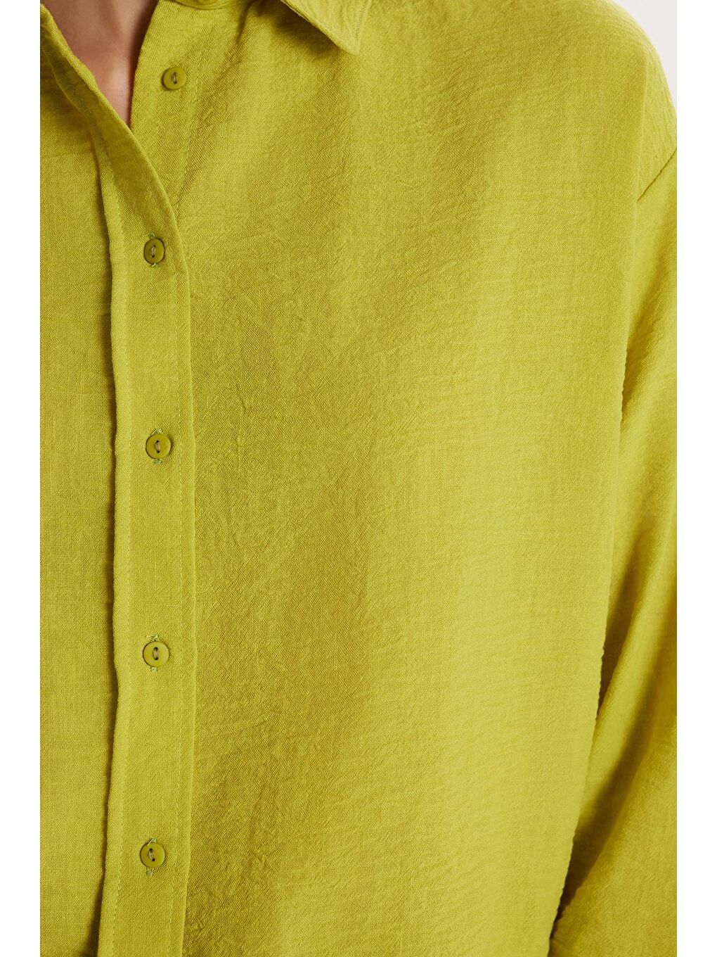 Kadın Slim Fit Dar Kesim Uzun Kollu Klasik Yaka Yeşil Gömlek-2