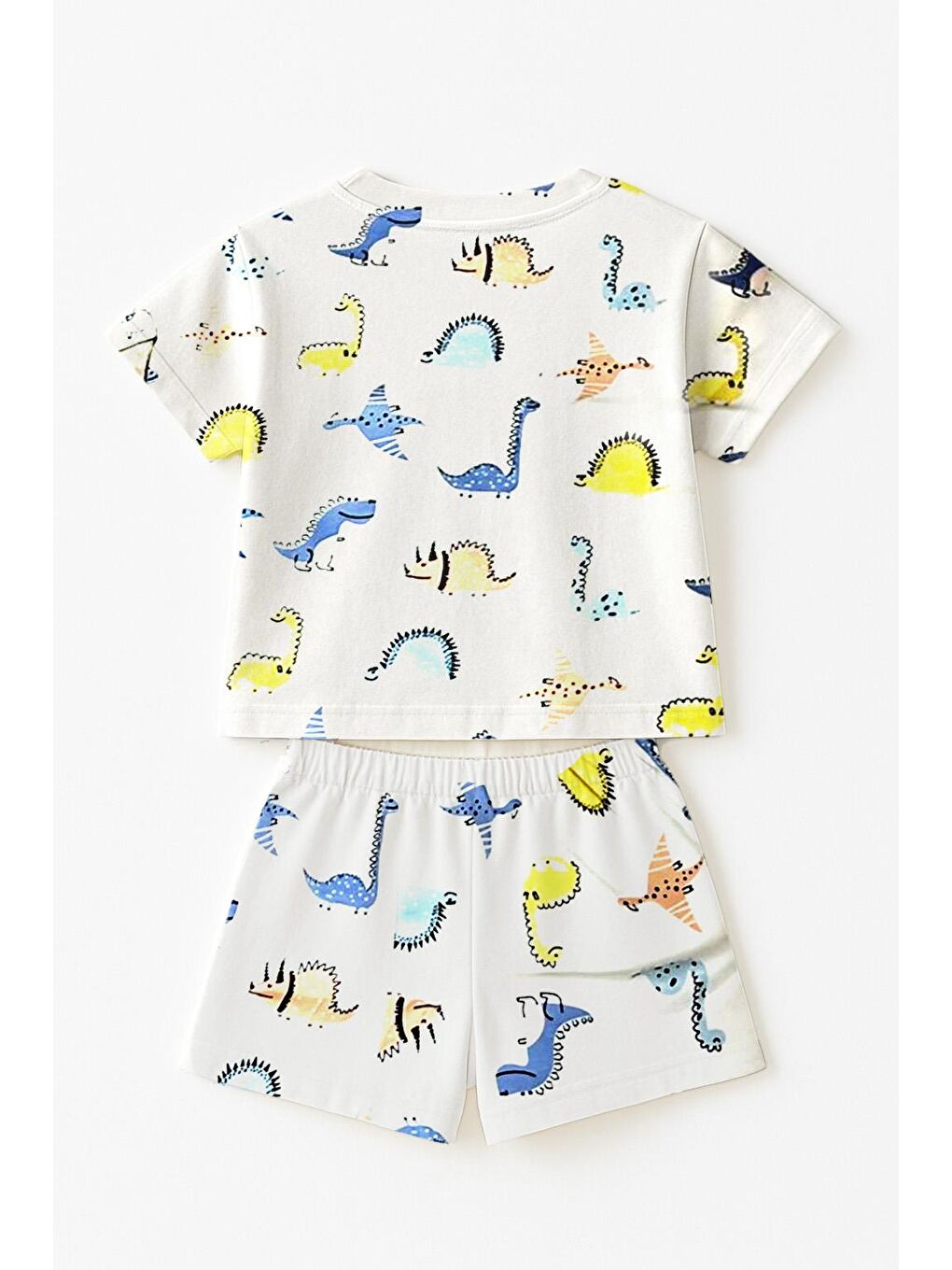 Beyaz Erkek Çocuk Dino %100 Pamuk Kısa Kollu Pijama Takımı (3-4 Yaş 8-9 Yaş)-2
