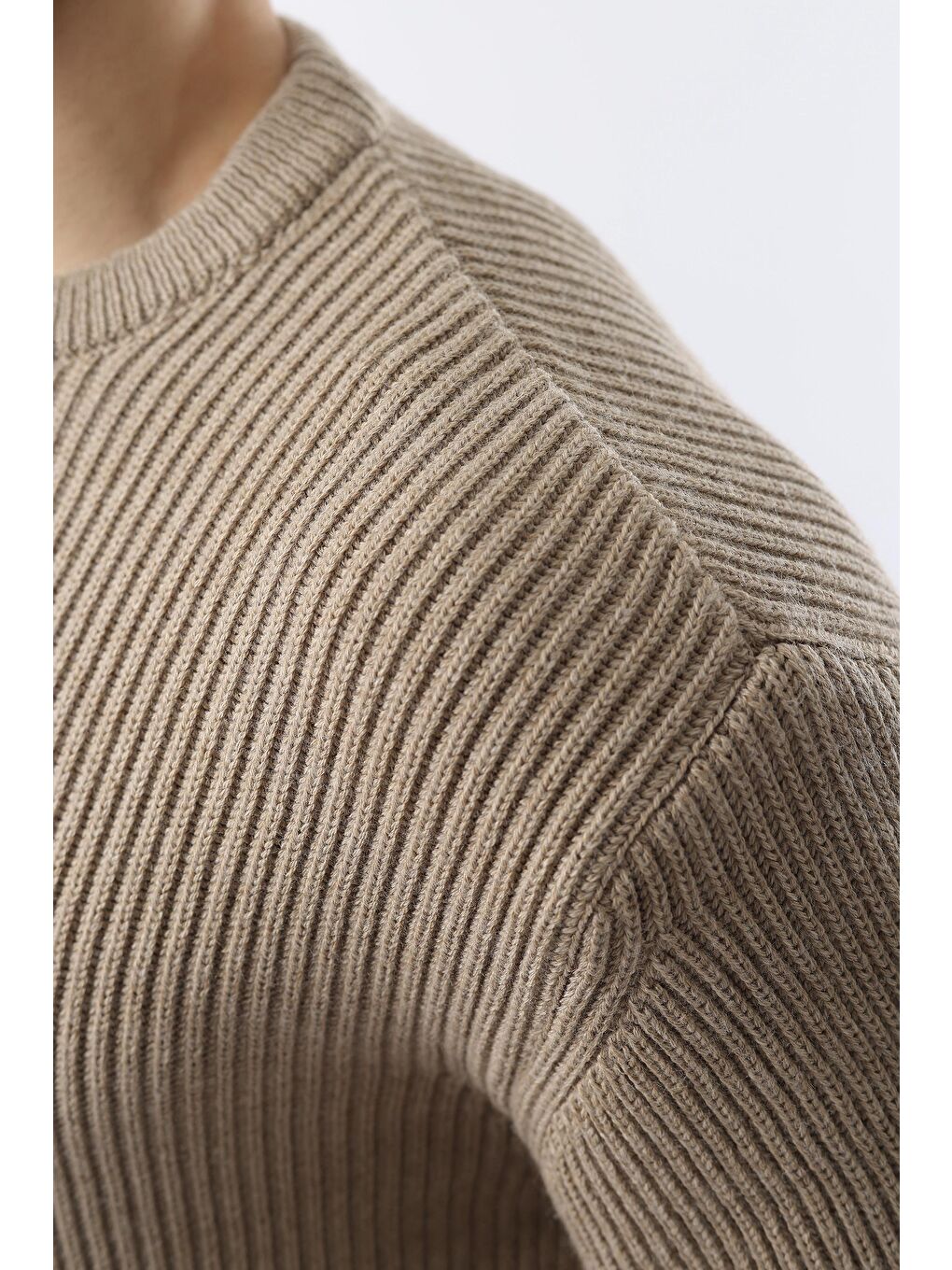 Bej Vizon Bisiklet Yaka Triko Erkek Kazak E7410-4