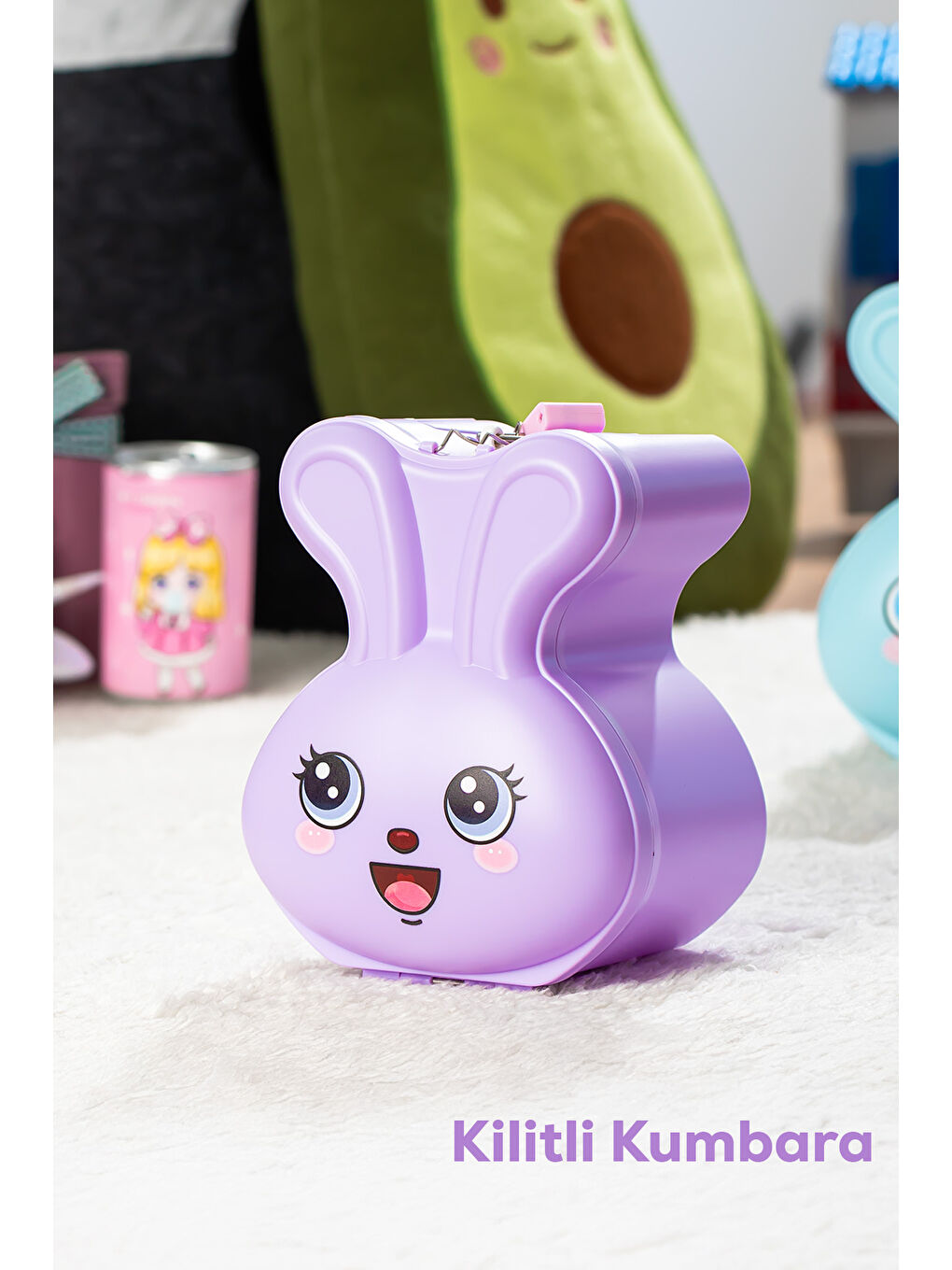 041-1 Pvc Anahtarlı Kilitli Gülenyüz Kumbara Lila 12,5X15,5cm