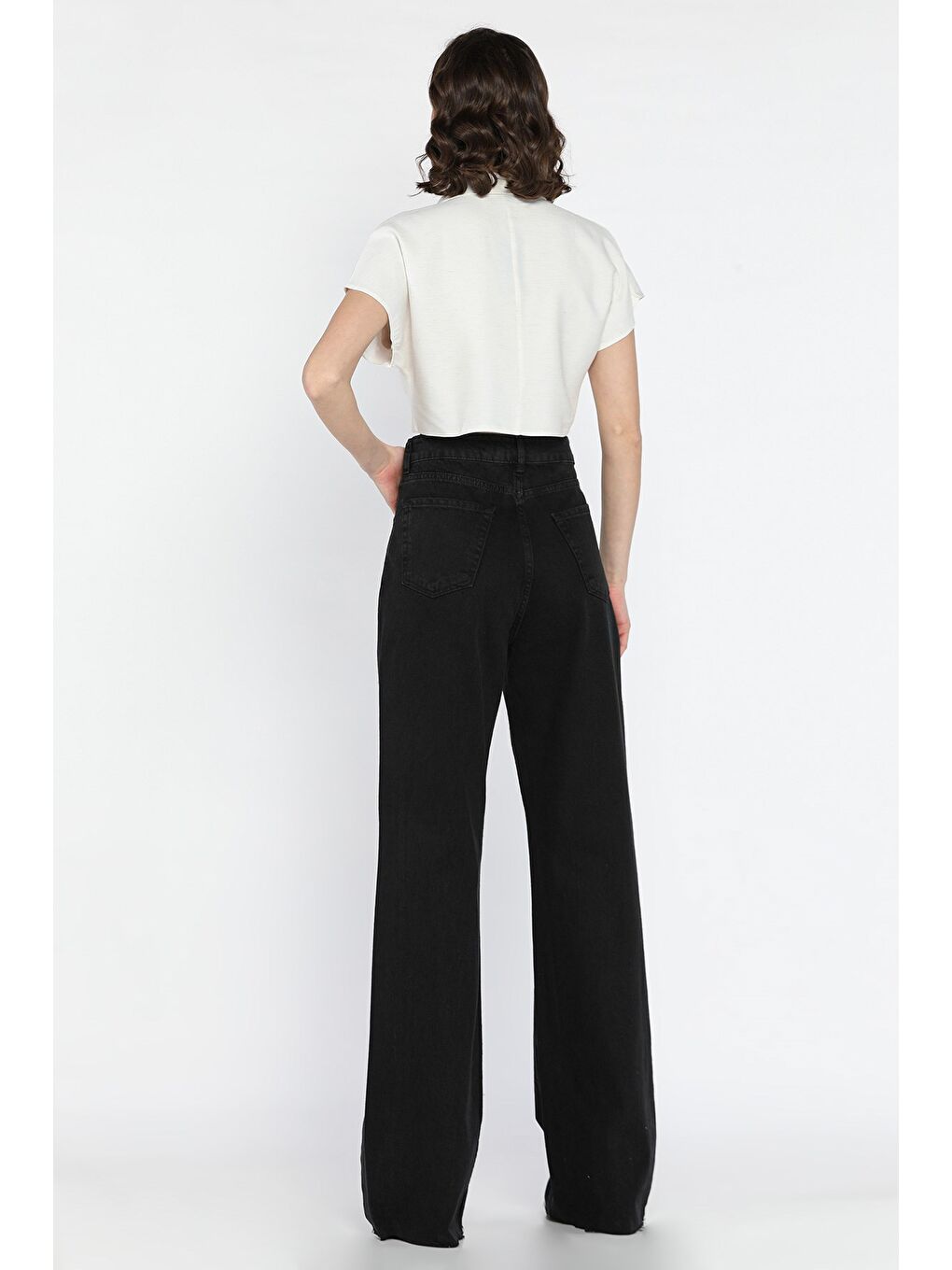 Siyah Kadın Yüksek Bel Kalp Desenli Jean Pantolon-3