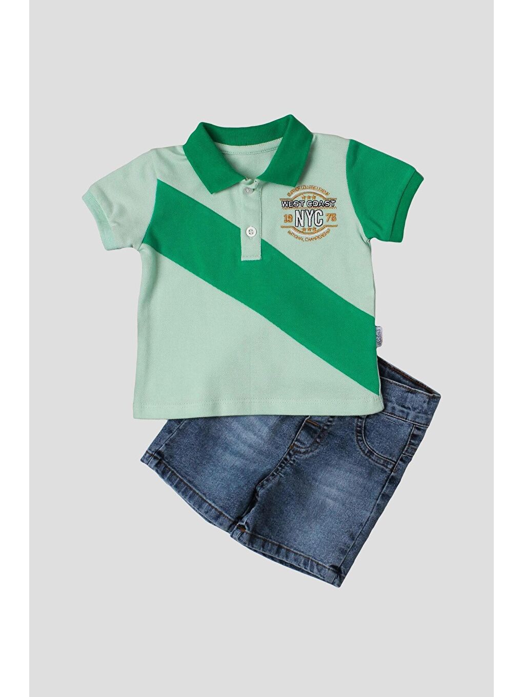 Yeşil Erkek bebek pamuklu polo takım pantolon üst ikili takım
