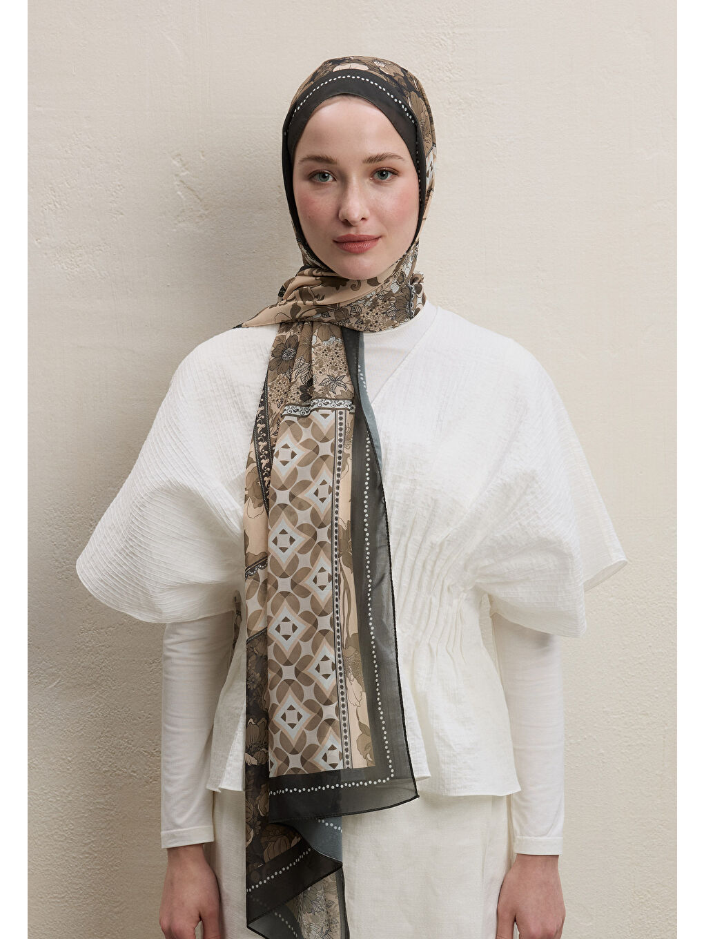 Kahverengi Wıld Botanıcal Desen İpek Krep Şal Acı Kahve-2