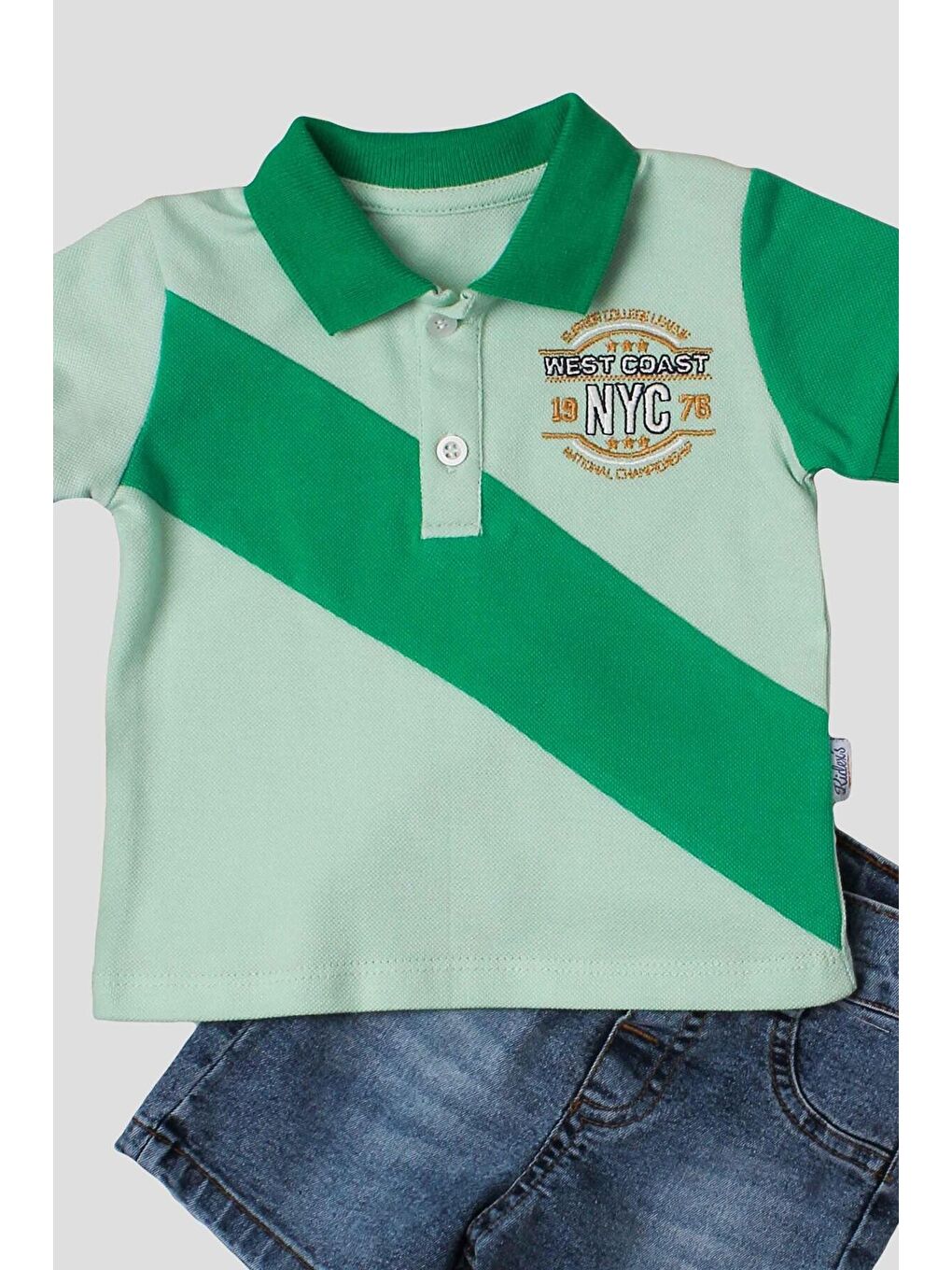 Yeşil Erkek bebek pamuklu polo takım pantolon üst ikili takım-1