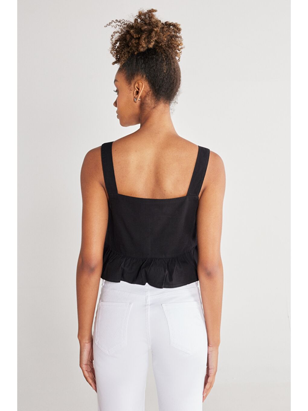 Regular Fit Normal Kesim %100 Pamuk Kare Yaka Siyah Askılı Bluz-6