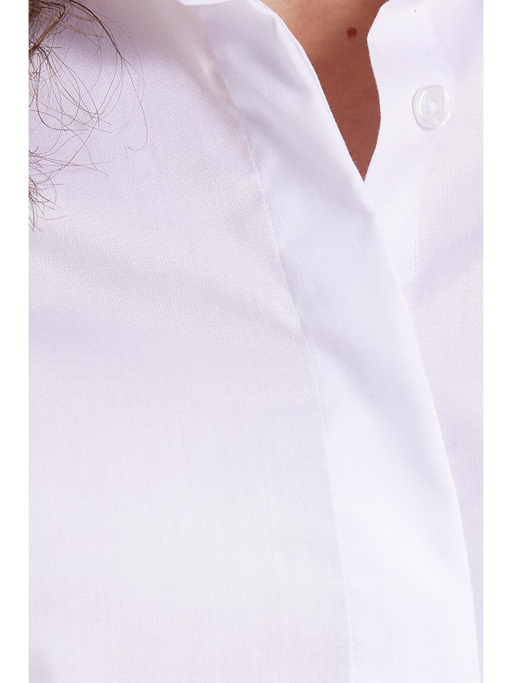 Kadın Slim Fit Non-Iron Pamuklu Vücuda Oturan Ütü Gerektirmez Pensli Beyaz Gömlek-5
