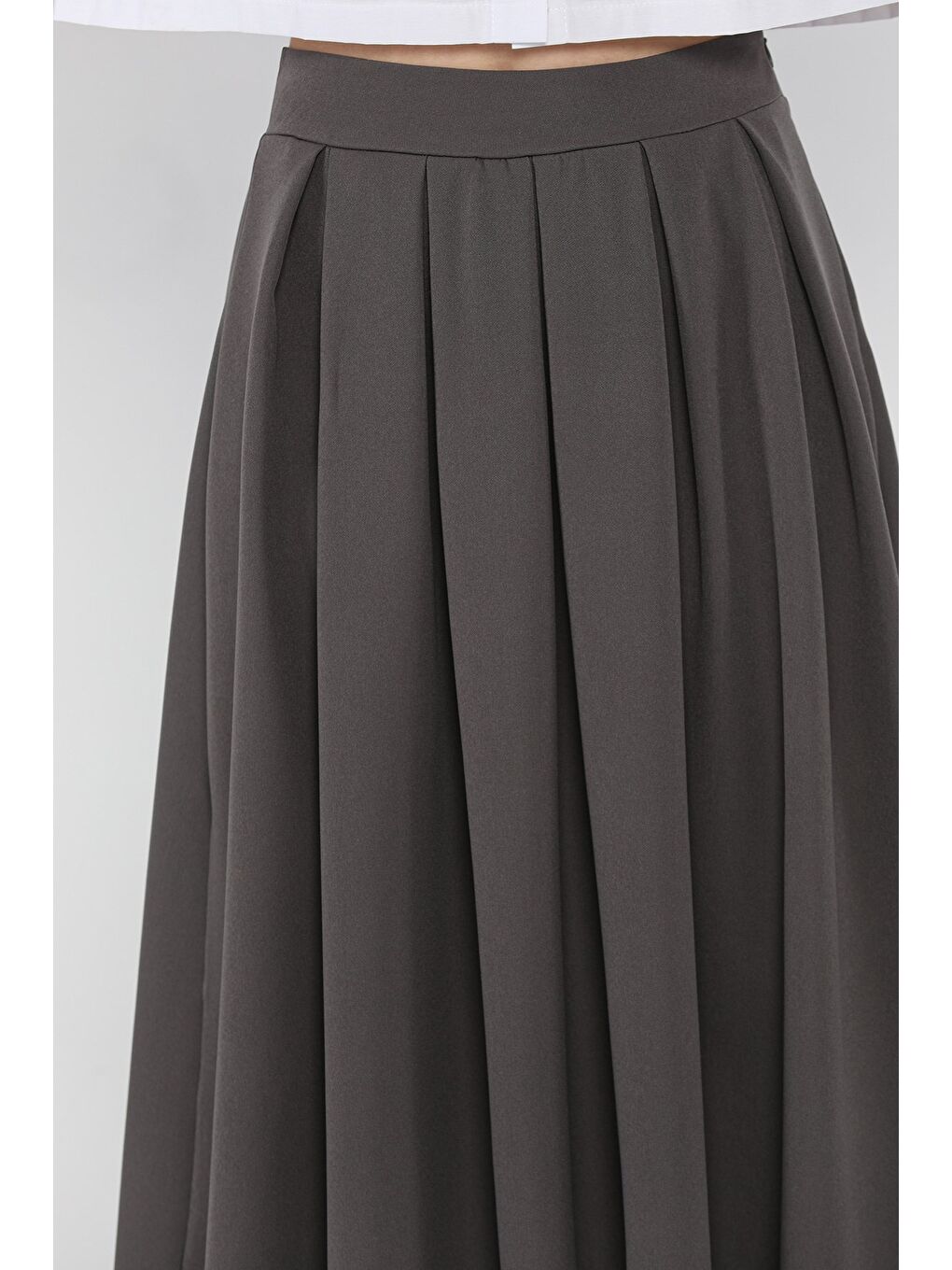 Gri Kadın Yan Fermuarlı Pileli Etek-3