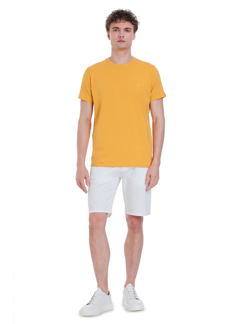 Sarı Regular Fit Bisiklet Yaka Pamuklu %100 Pamuk Tişört-1