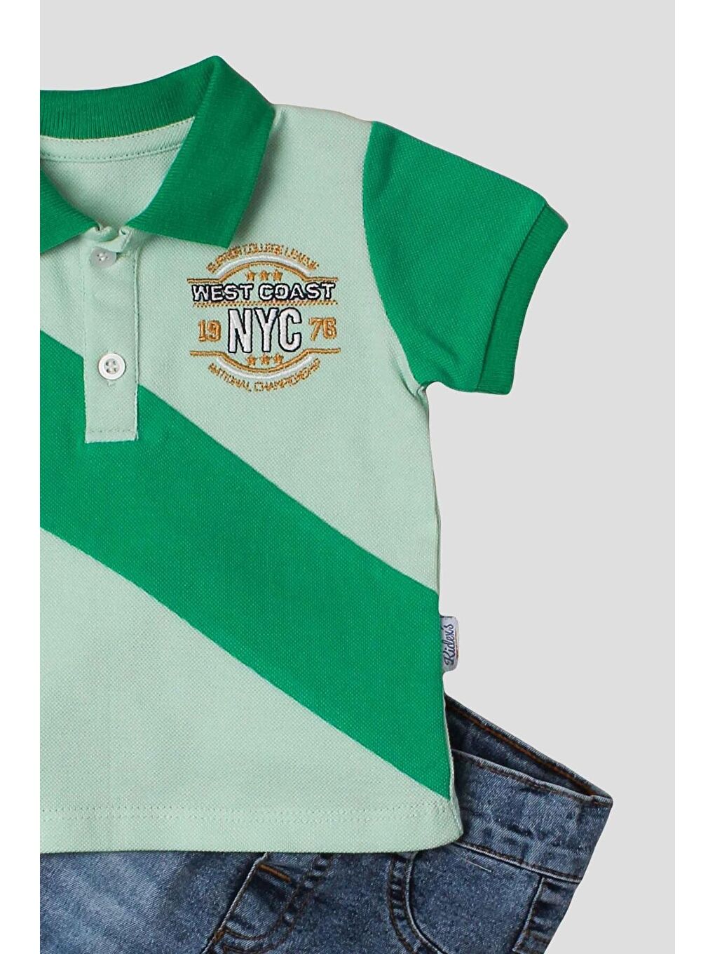 Yeşil Erkek bebek pamuklu polo takım pantolon üst ikili takım-2