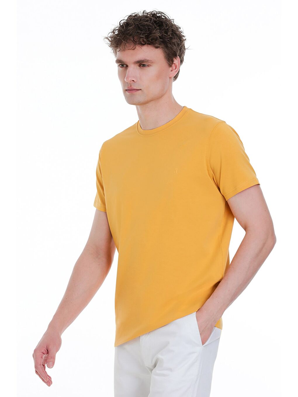 Sarı Regular Fit Bisiklet Yaka Pamuklu %100 Pamuk Tişört-2