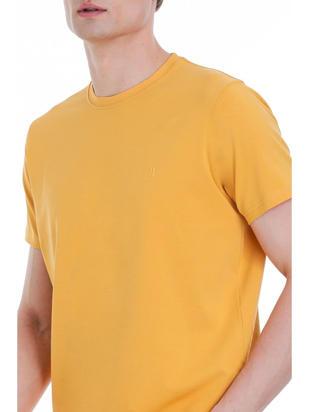 Sarı Regular Fit Bisiklet Yaka Pamuklu %100 Pamuk Tişört-3