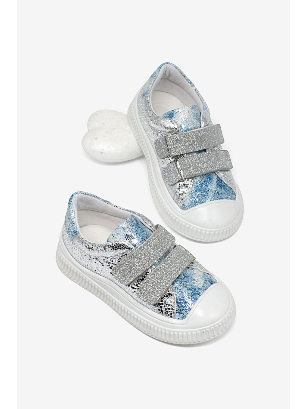 Gri Çocuk Unisex Gümüş Çoçuk Sim Detaylı Cırtlı Rahat Kalıp Sneaker