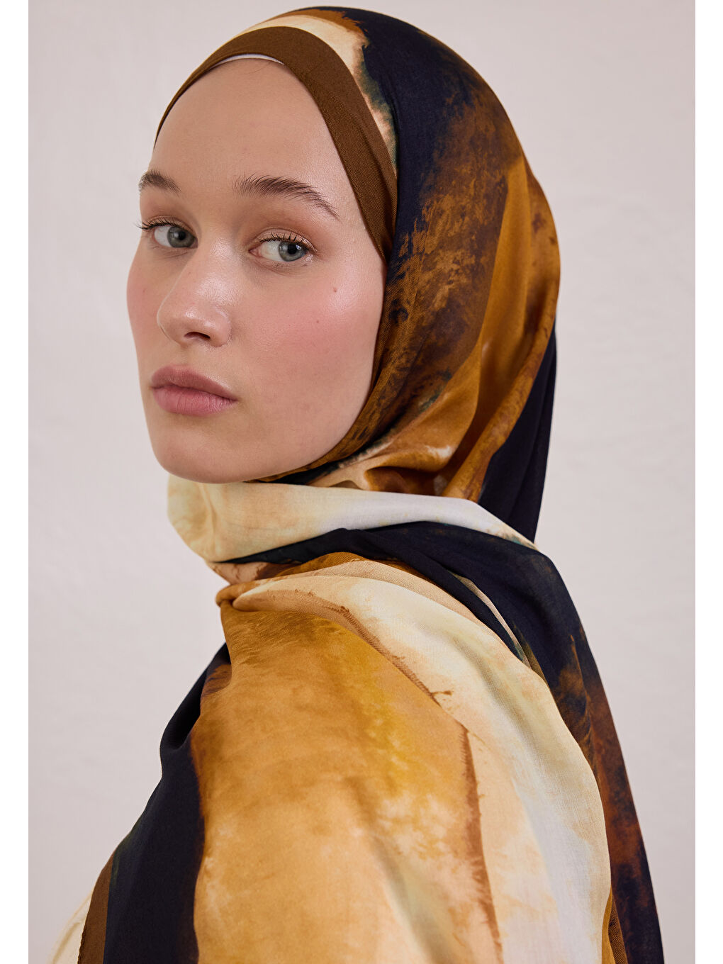 Kahverengi Color Waves Desen Rami Şal Kahve-3