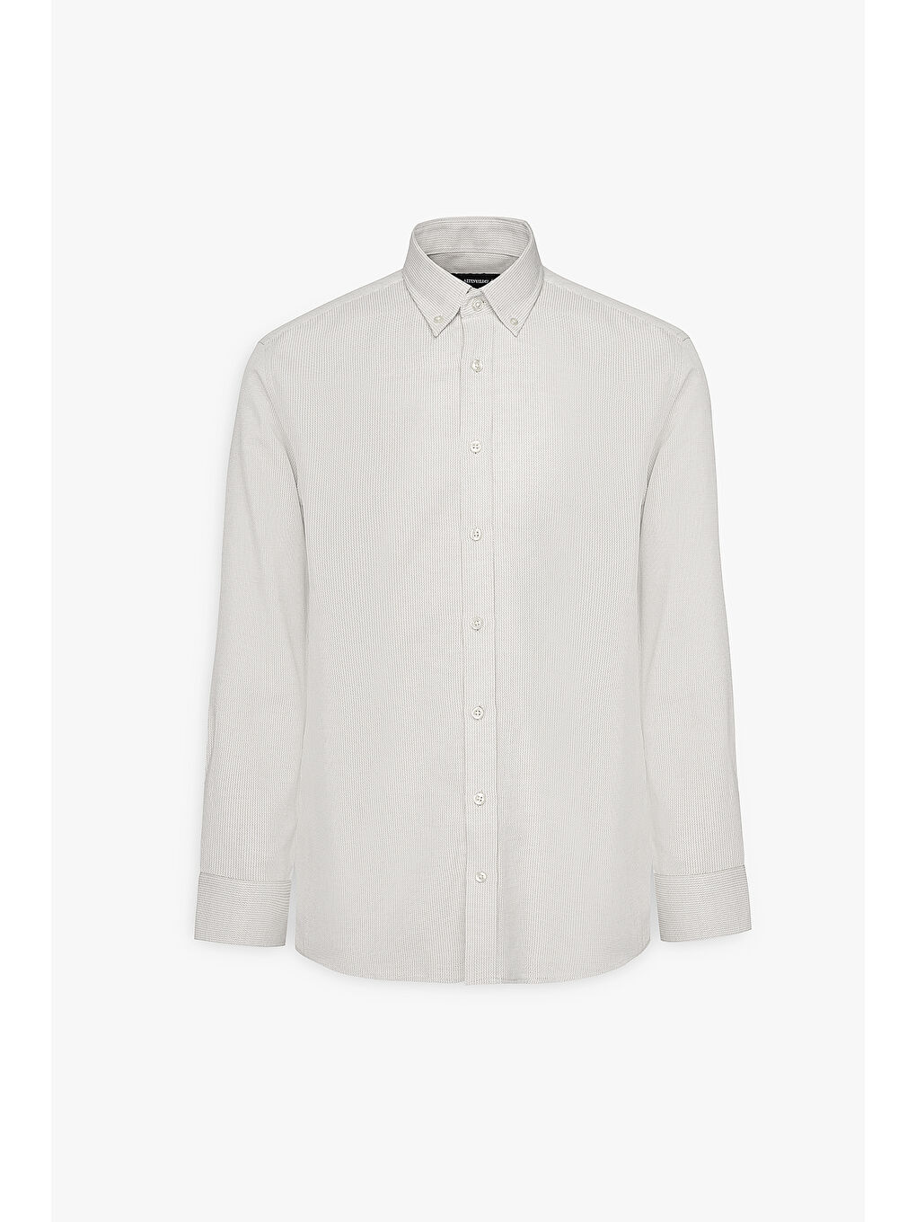 Erkek Bej Dar Kesim Düğmeli Yaka Armürlü Pamuklu Gömlek-5