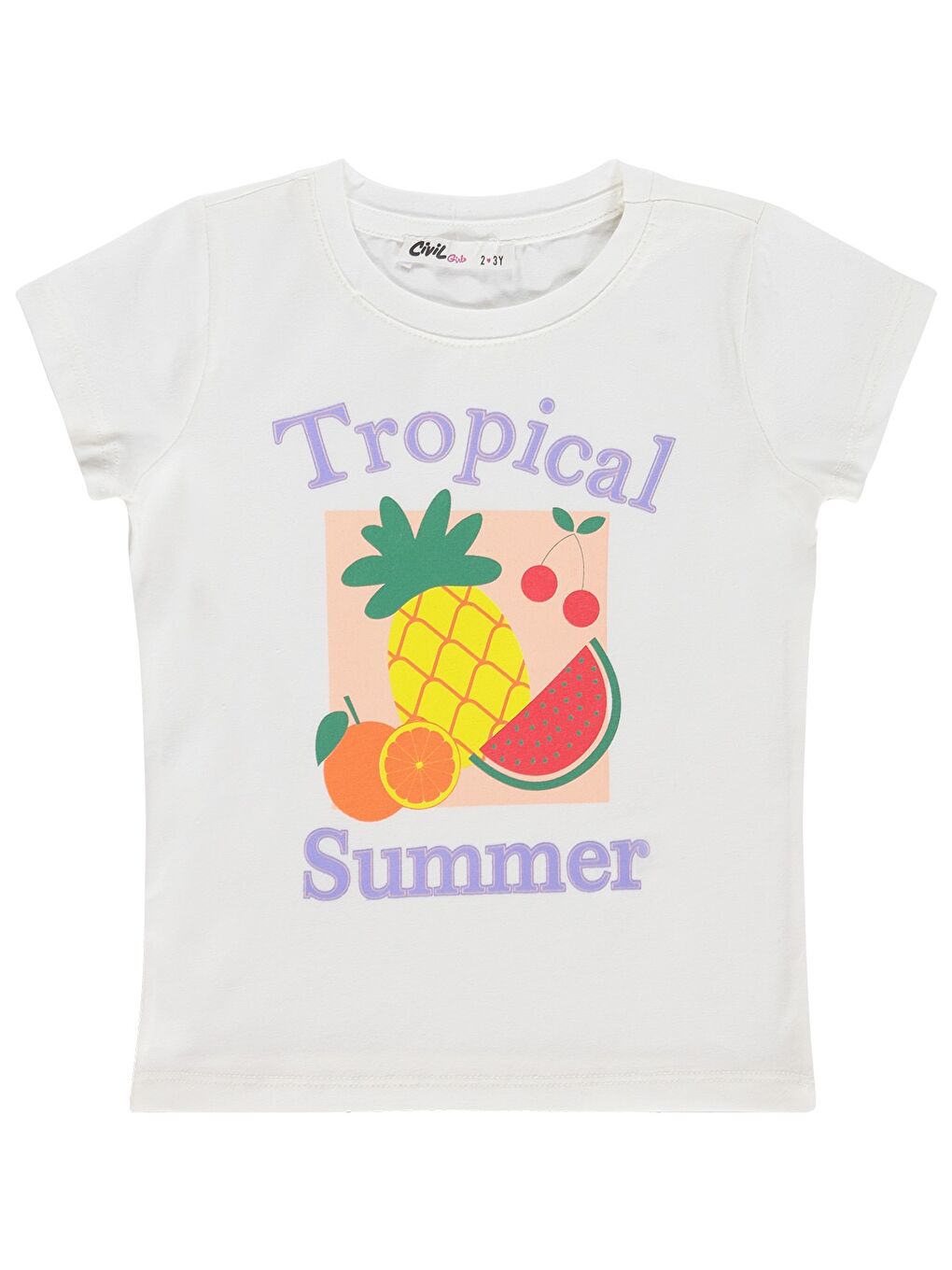 Girls Tropical Baskılı 2-5 Yaş Tişört - Kırık Beyaz