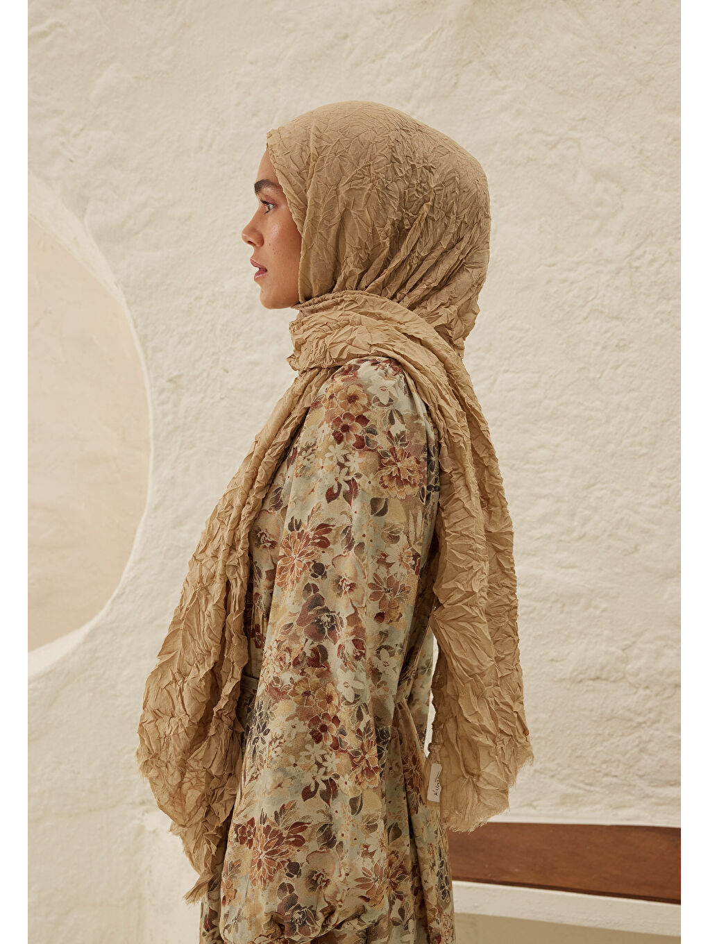 Bej Vual Crash Şal Kum-1