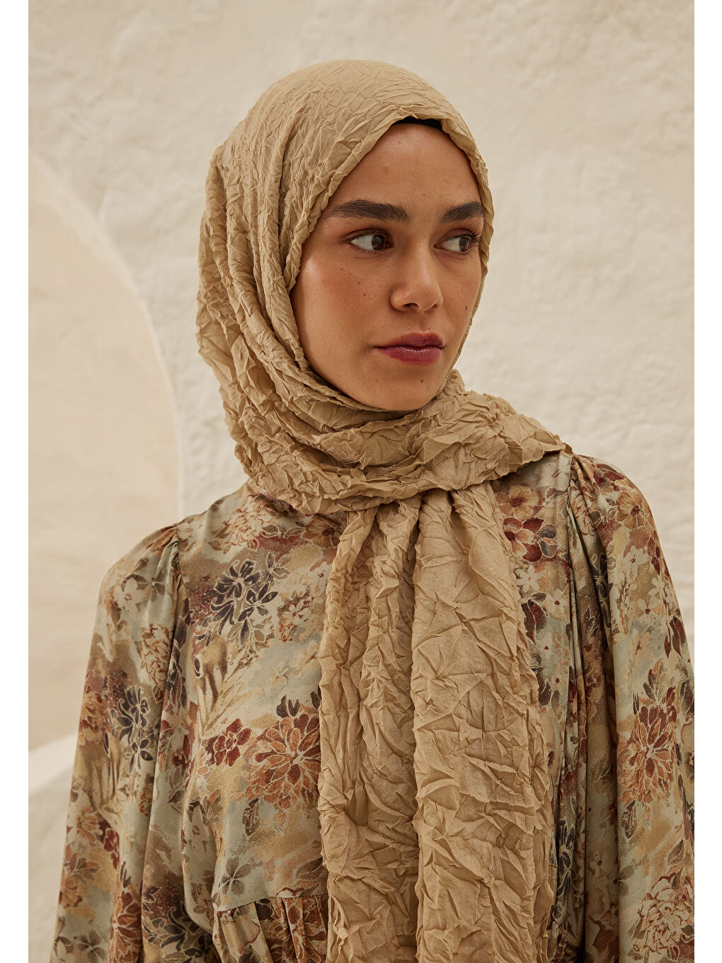 Bej Vual Crash Şal Kum-2