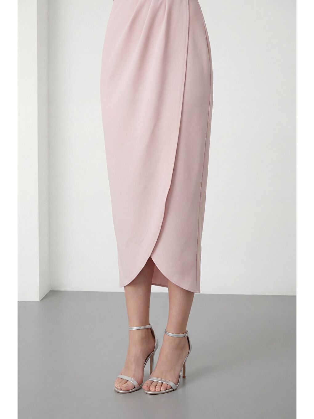 Pembe Kadın Pudra Kayık Yaka Volan Detay Söz nişan Nikah Abiye Elbise-3