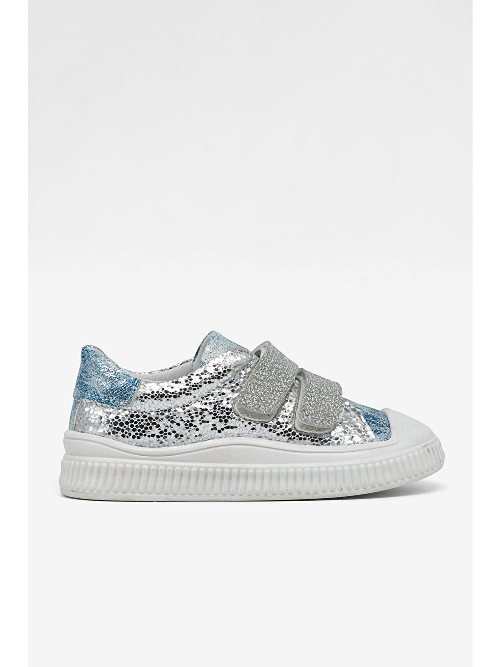 Gri Çocuk Unisex Gümüş Çoçuk Sim Detaylı Cırtlı Rahat Kalıp Sneaker-3