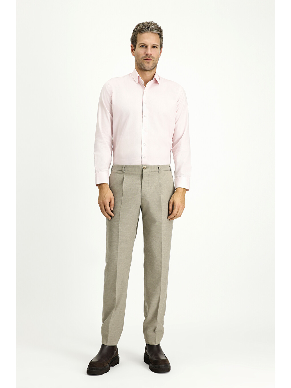 Pembe Uzun Kol Slim Fit Dar Kesim Desenli Pamuk Klasik Gömlek-1