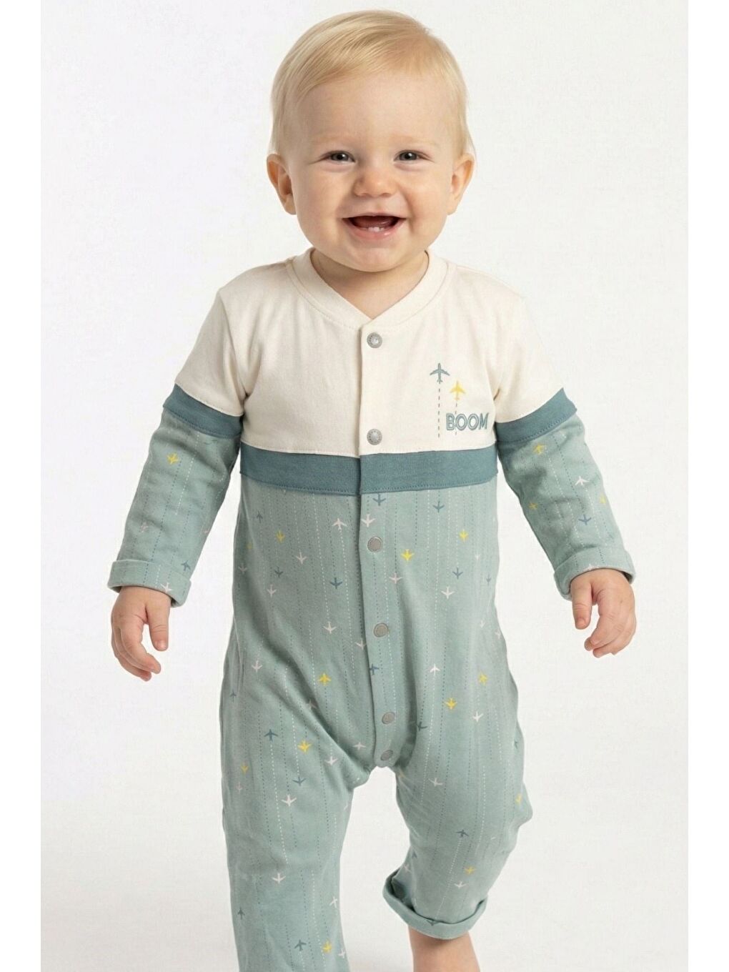 Yeşil Erkek Bebek Baskılı Örme Tulum - Mint