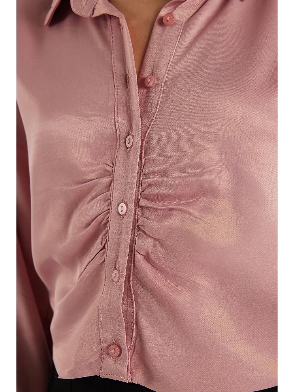 Pembe Kadın Slim Fit Dar Kesim Uzun Kollu  Klasik Yaka Gül Kurusu Gömlek-2