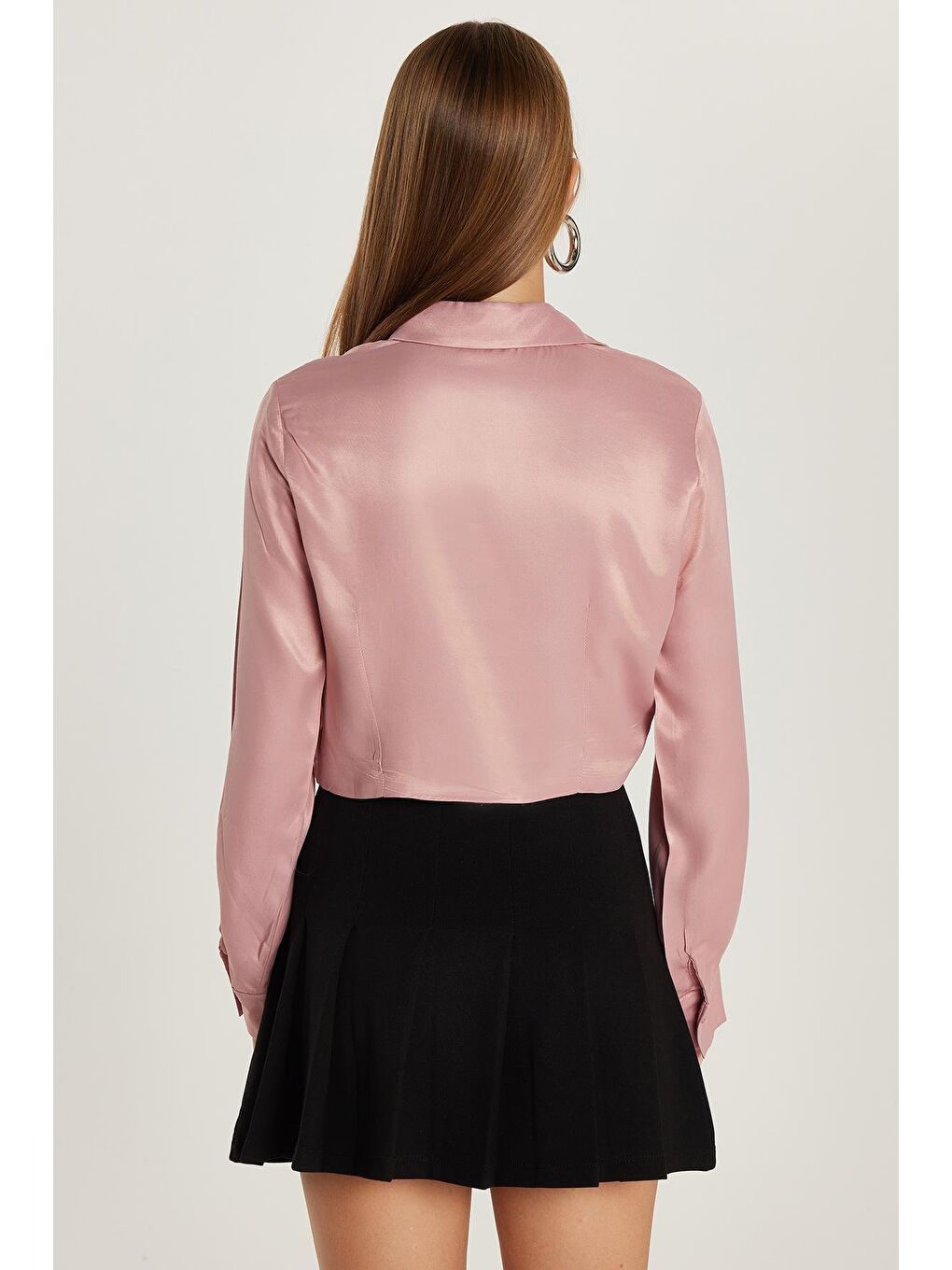 Pembe Kadın Slim Fit Dar Kesim Uzun Kollu  Klasik Yaka Gül Kurusu Gömlek-4