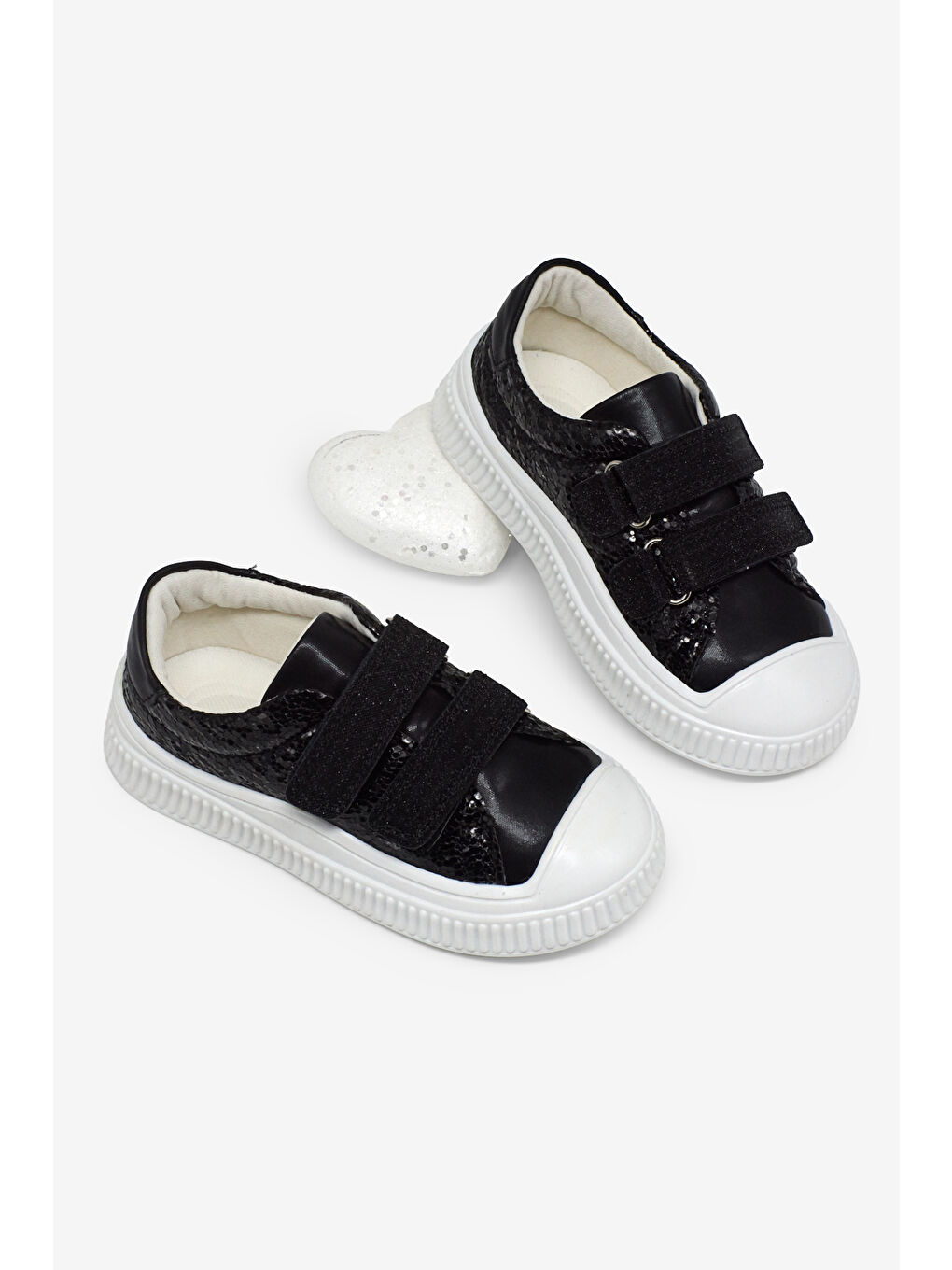 Çocuk Unisex Siyah Çoçuk Sim Detaylı Cırtlı Rahat Kalıp Sneaker-4