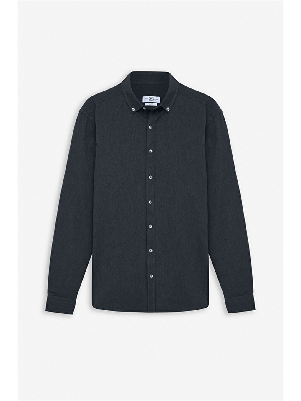 Antrasit Slim Düğmeli Yaka Düz Cepsiz Casual Gömlek-4