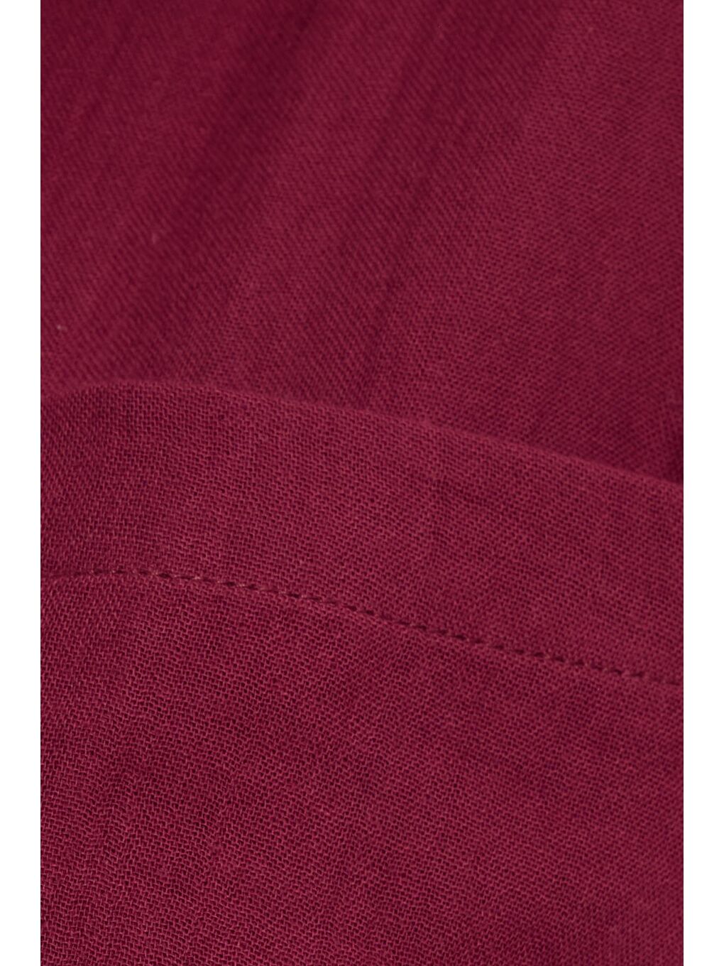 Kadın Oversize Geniş Kesim %100 Pamuk Müslin Kumaş Uzun Kollu Cepli Dokulu Bordo Gömlek-5