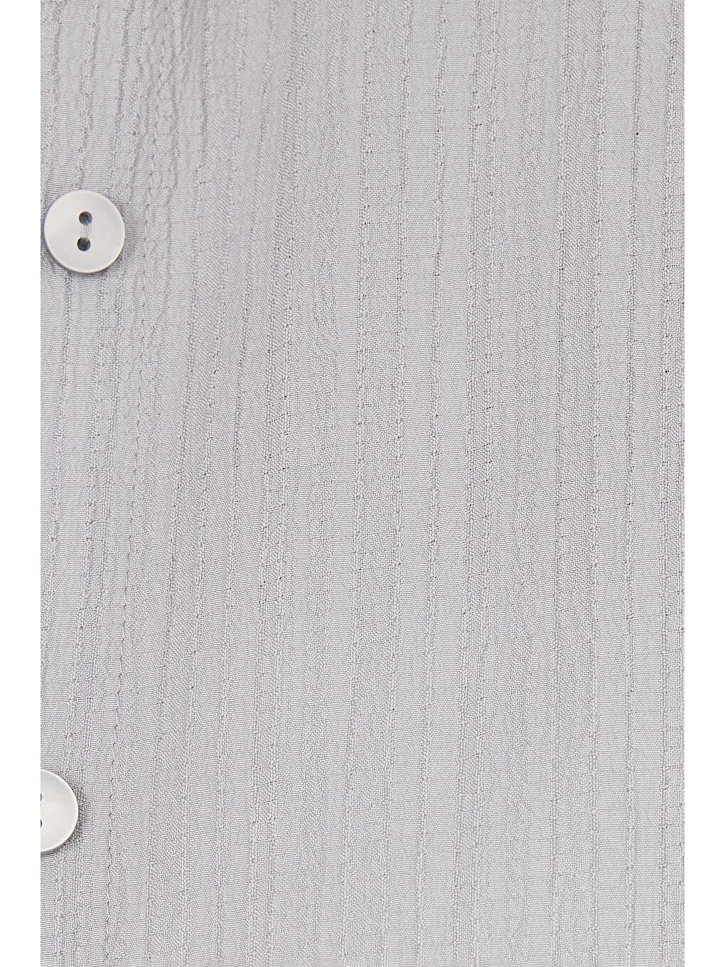 Kadın Oversize Geniş Kesim Bürümcük Pens Detaylı Uzun Kollu Dokulu Gri Gömlek-5