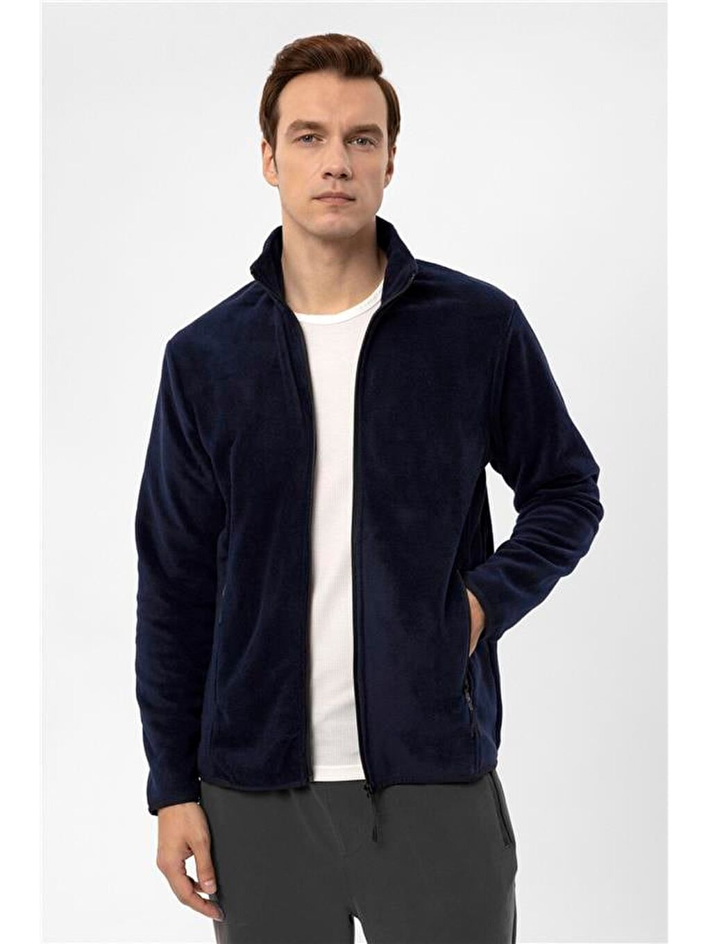 Lacivert Regular Düz Sivri Yaka Sweatshirt