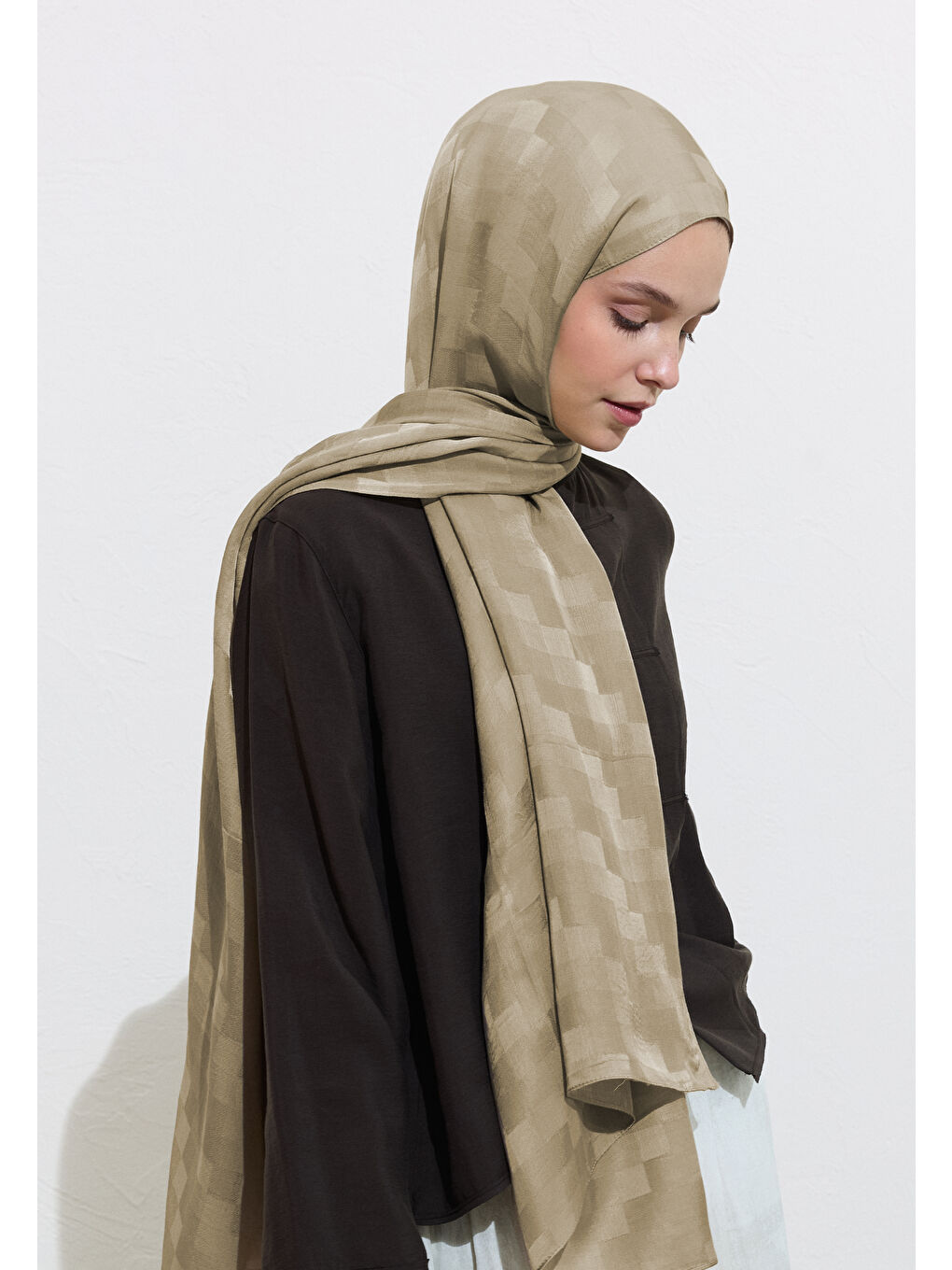 Nori İpek Jakar Şal Naturel Bej-1